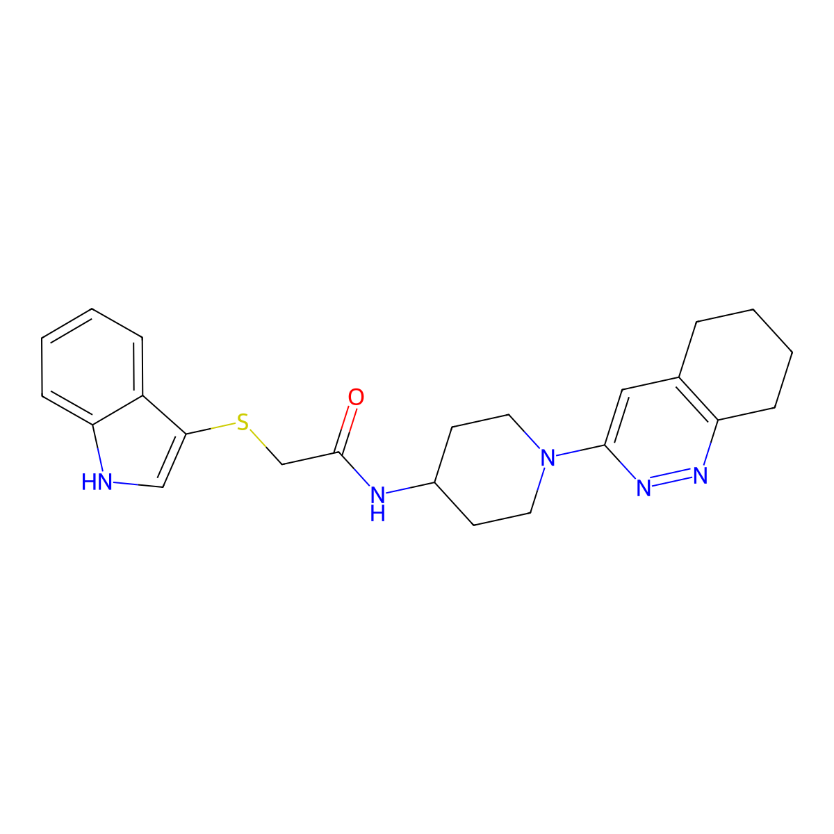 2-((1H-indol-3-yl)thio)-N-(1-(5,6,7,8-tetrahydrocinnolin-3-yl)piperidin-4-yl)acetamide molecular structure, CAS 1903046-29-6