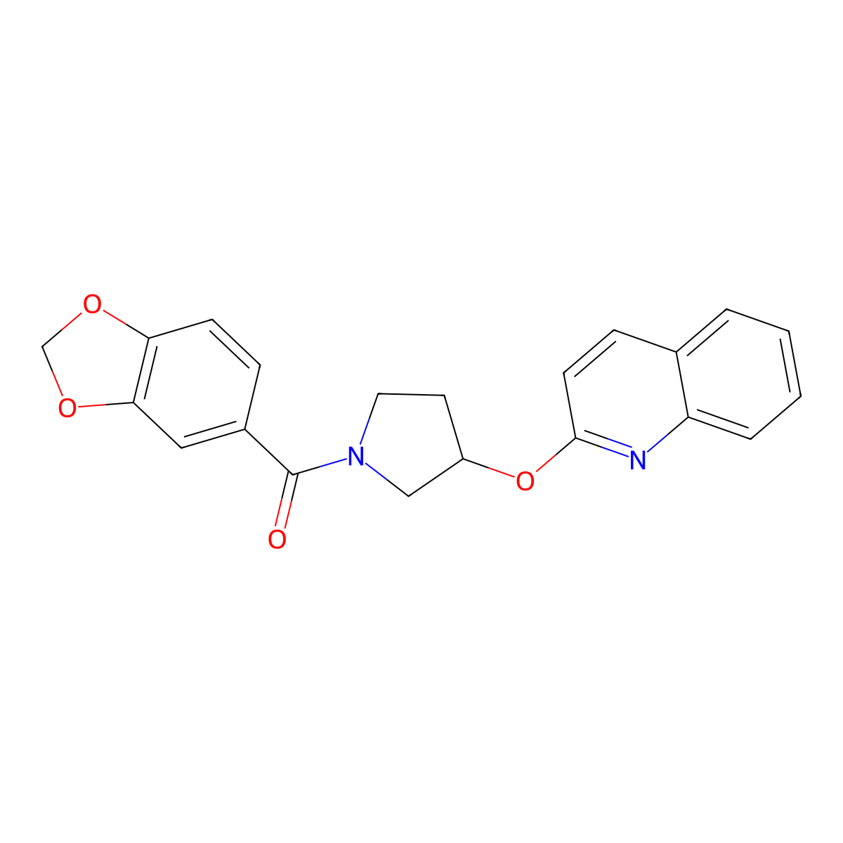 Benzo[d][1,3]dioxol-5-yl(3-(quinolin-2-yloxy)pyrrolidin-1-yl)methanone molecular structure, CAS 1903046-41-2