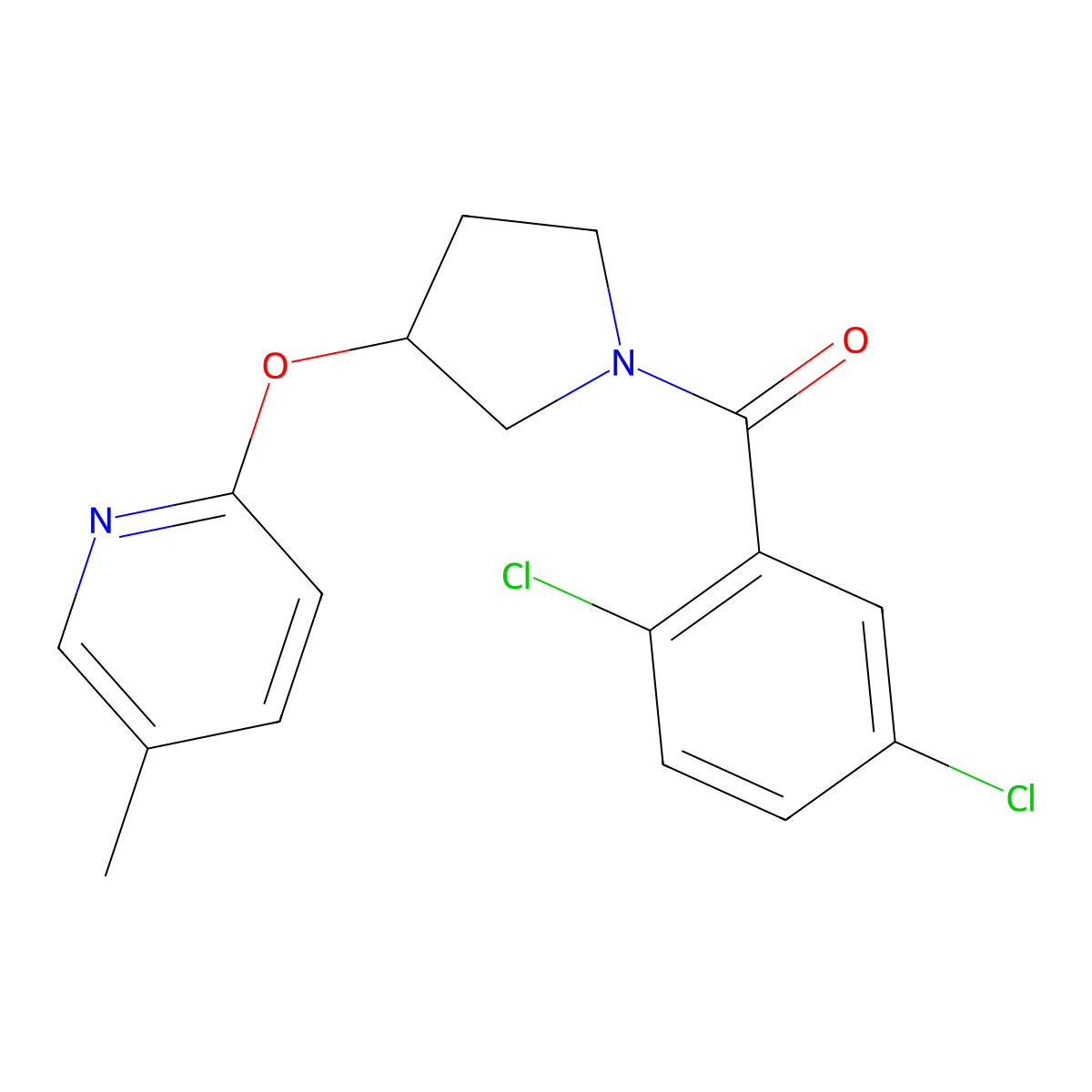 (2,5-Dichlorophenyl)(3-((5-methylpyridin-2-yl)oxy)pyrrolidin-1-yl)methanone molecular structure, CAS 1903046-90-1