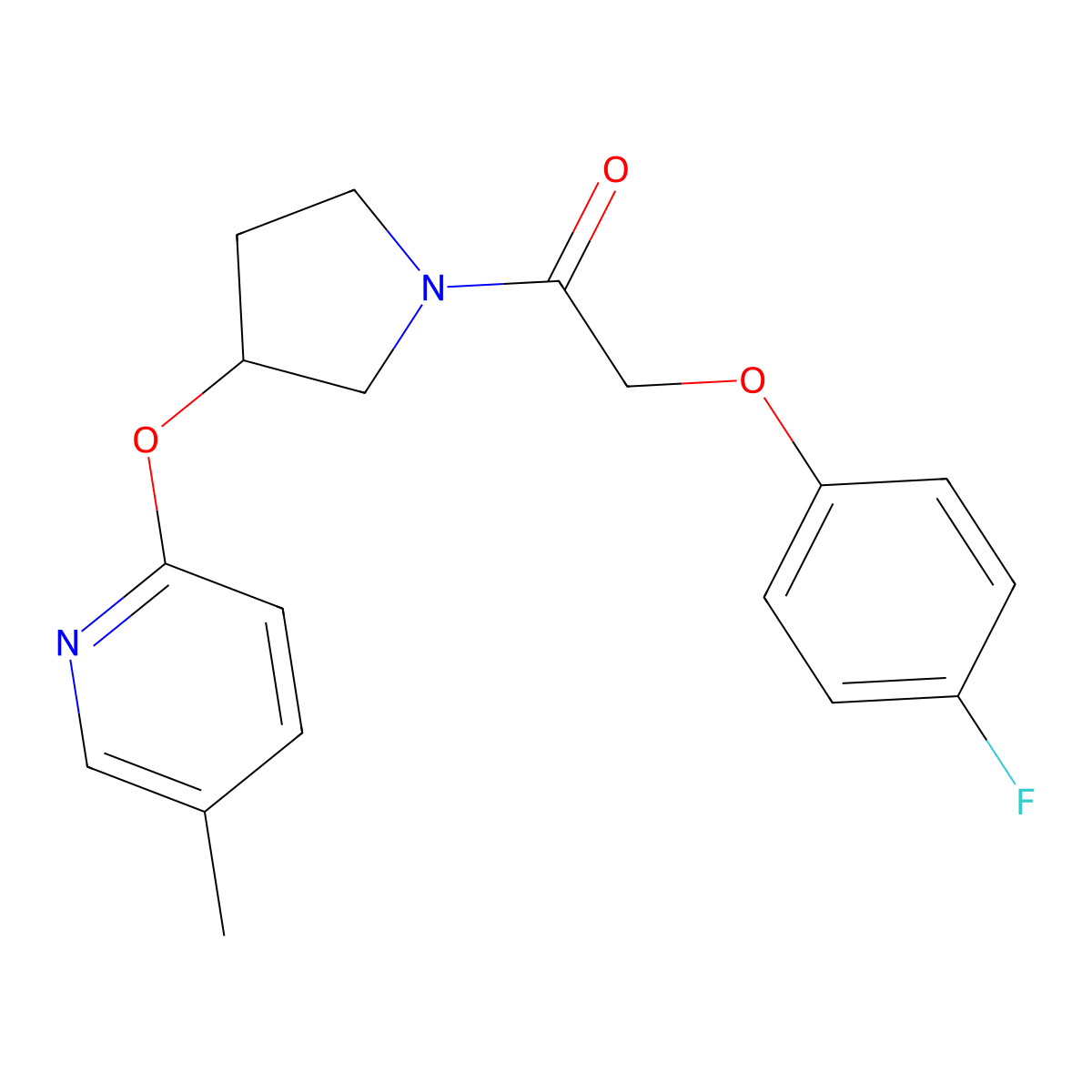 2-(4-Fluorophenoxy)-1-(3-((5-methylpyridin-2-yl)oxy)pyrrolidin-1-yl)ethanone molecular structure, CAS 1903047-03-9