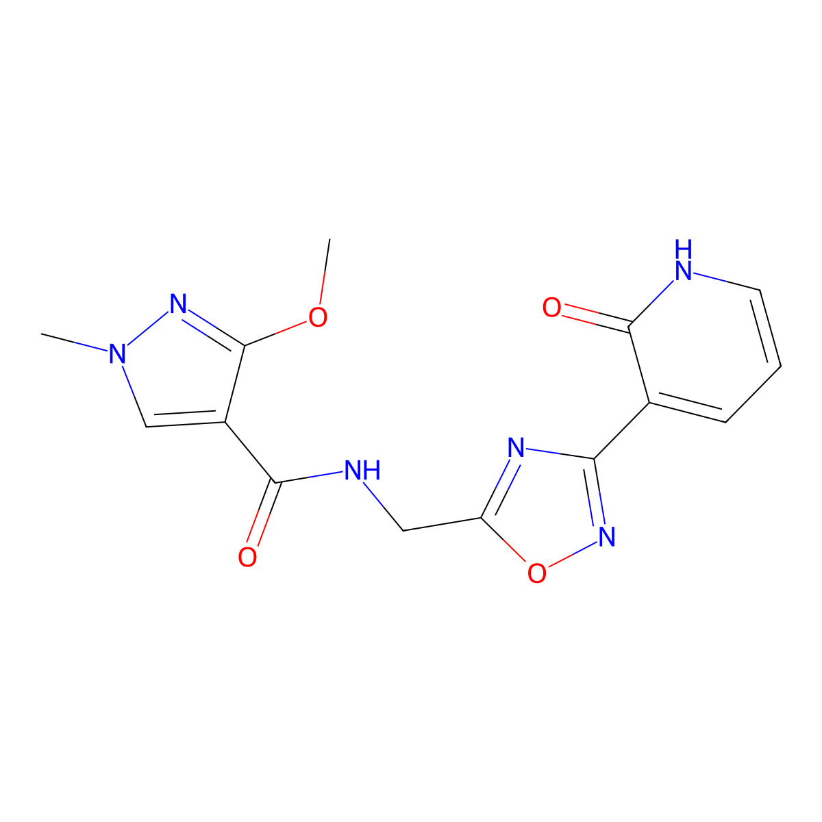 3-methoxy-1-methyl-N-((3-(2-oxo-1,2-dihydropyridin-3-yl)-1,2,4-oxadiazol-5-yl)methyl)-1H-pyrazole-4-carboxamide molecular structure, CAS 1903048-00-9