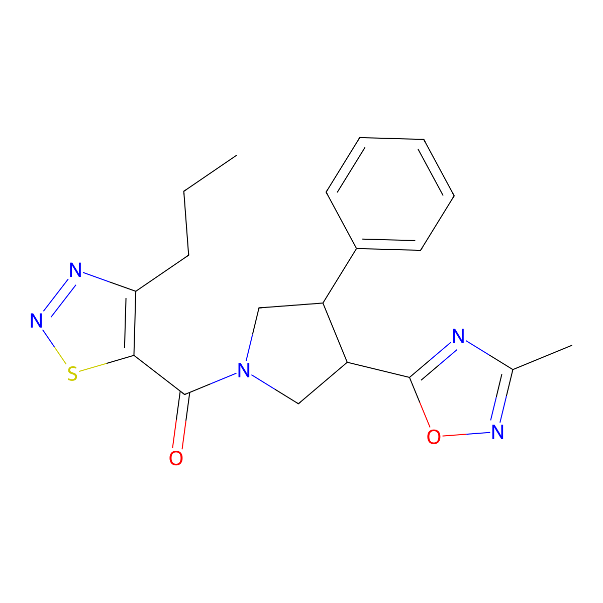 (3-(3-Methyl-1,2,4-oxadiazol-5-yl)-4-phenylpyrrolidin-1-yl)(4-propyl-1,2,3-thiadiazol-5-yl)methanone molecular structure, CAS 1903048-99-6