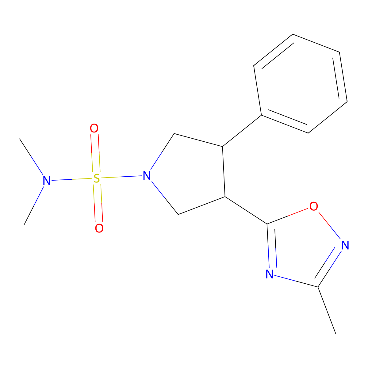 N,N-dimethyl-3-(3-methyl-1,2,4-oxadiazol-5-yl)-4-phenylpyrrolidine-1-sulfonamide molecular structure, CAS 1903049-10-4