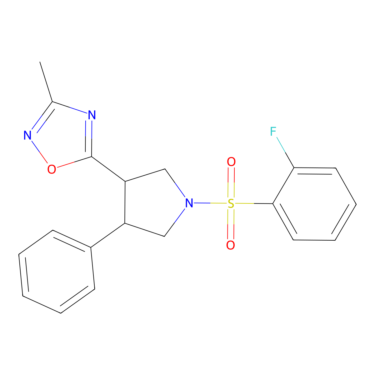 5-(1-((2-Fluorophenyl)sulfonyl)-4-phenylpyrrolidin-3-yl)-3-methyl-1,2,4-oxadiazole molecular structure, CAS 1903049-19-3