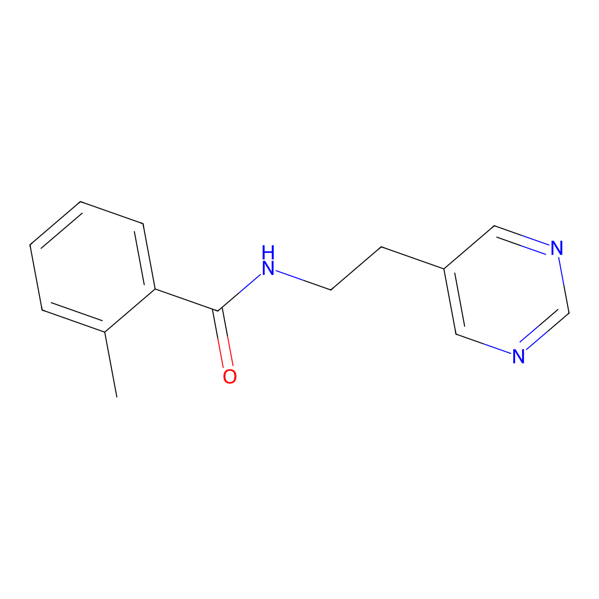 2-methyl-N-[2-(pyrimidin-5-yl)ethyl]benzamide molecular structure, CAS 1903050-84-9