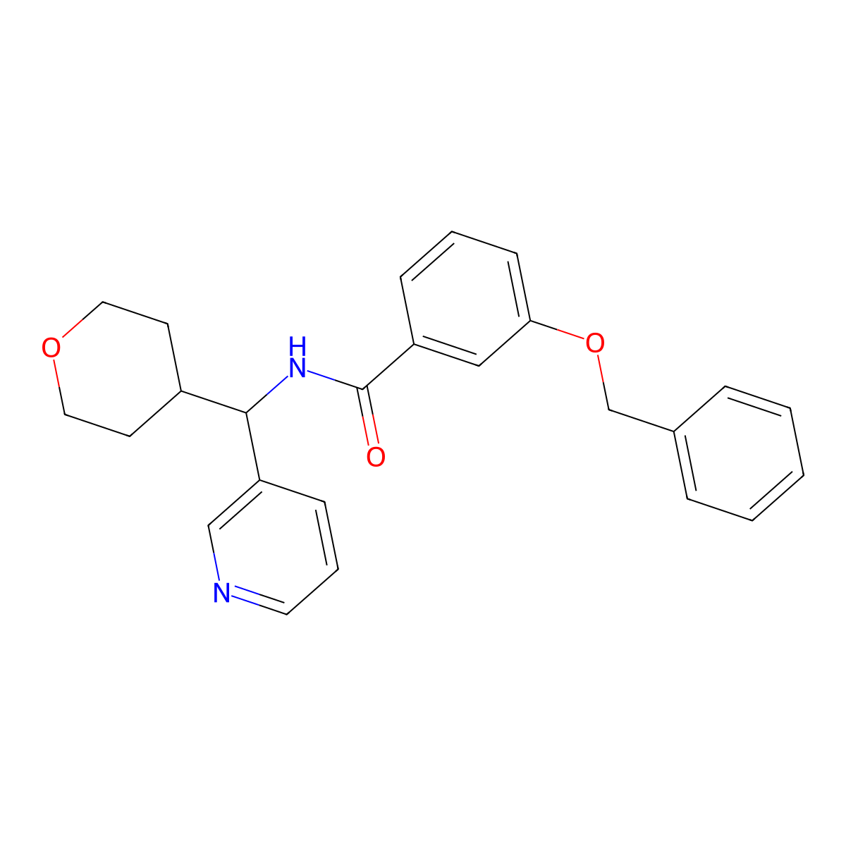 3-(benzyloxy)-N-[(oxan-4-yl)(pyridin-3-yl)methyl]benzamide molecular structure, CAS 1903055-12-8