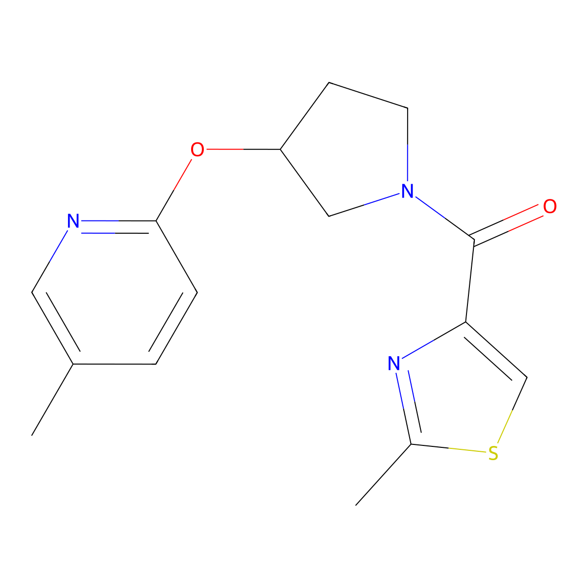 (3-((5-Methylpyridin-2-yl)oxy)pyrrolidin-1-yl)(2-methylthiazol-4-yl)methanone molecular structure, CAS 1903055-57-1