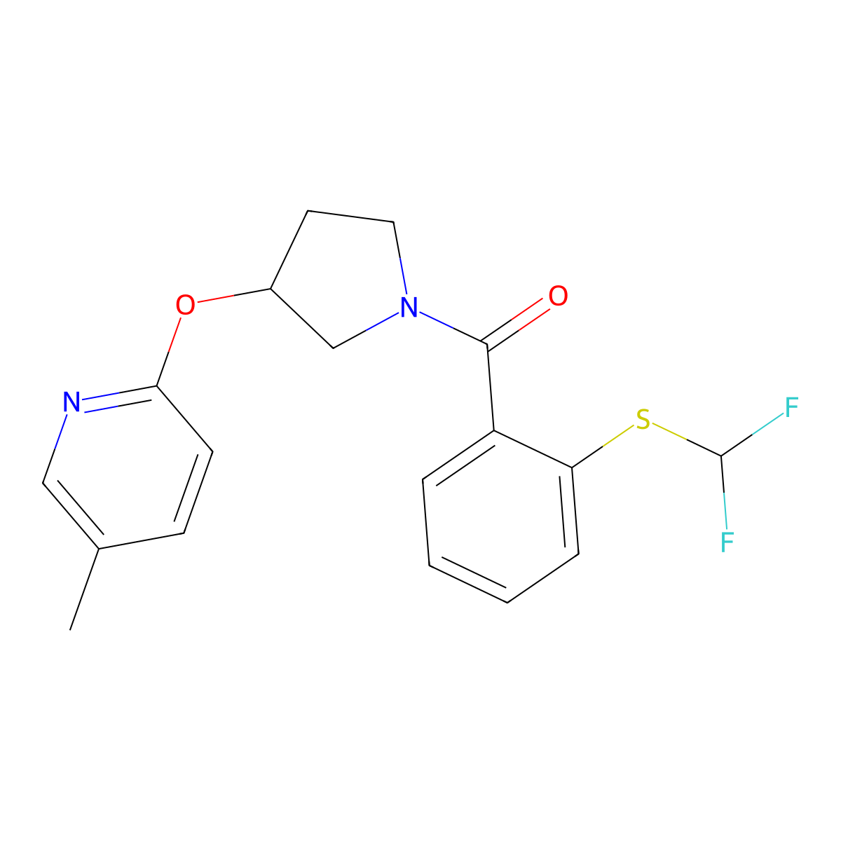 (2-((Difluoromethyl)thio)phenyl)(3-((5-methylpyridin-2-yl)oxy)pyrrolidin-1-yl)methanone molecular structure, CAS 1903062-27-0