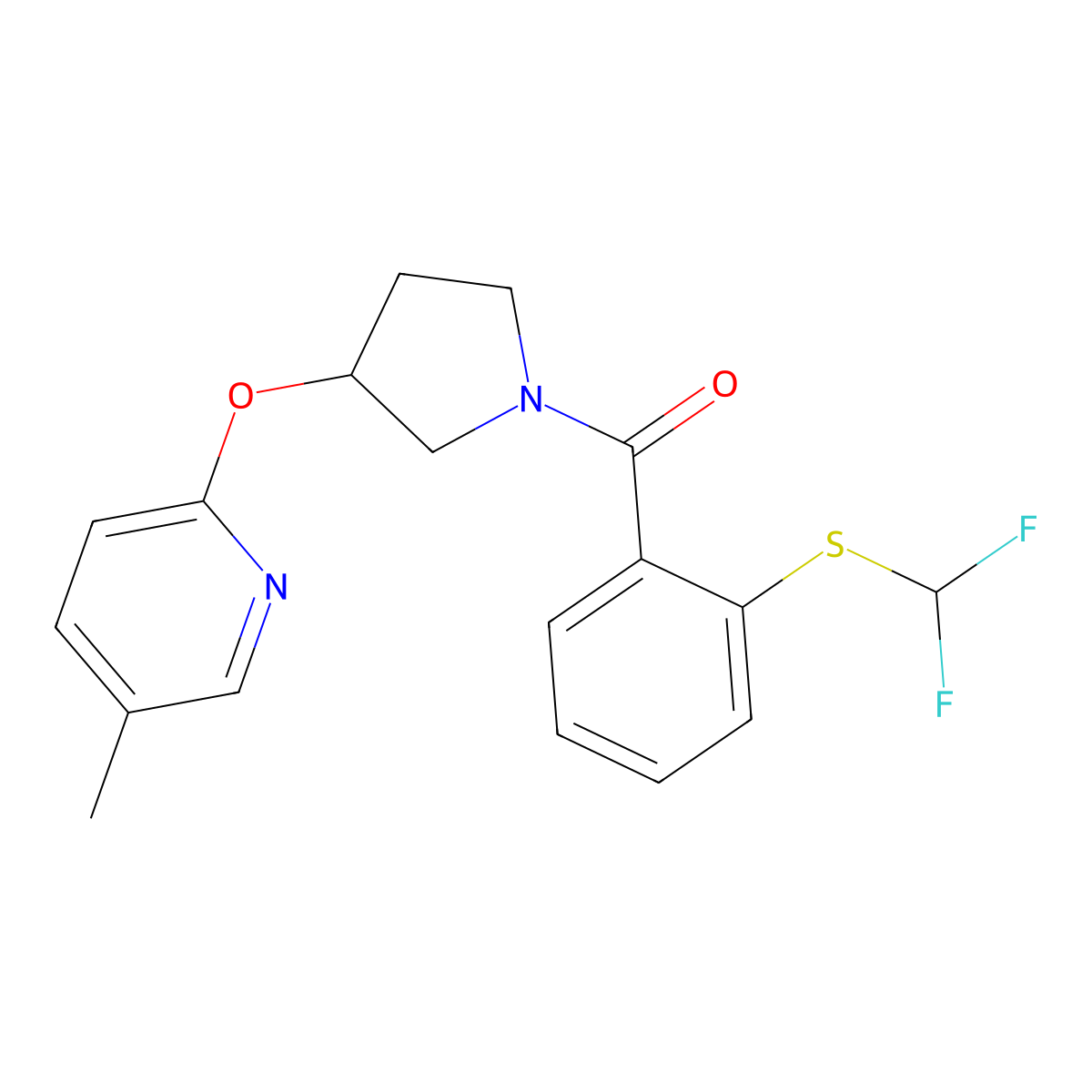 (2-((Difluoromethyl)thio)phenyl)(3-((5-methylpyridin-2-yl)oxy)pyrrolidin-1-yl)methanone molecular structure, CAS 1903062-27-0