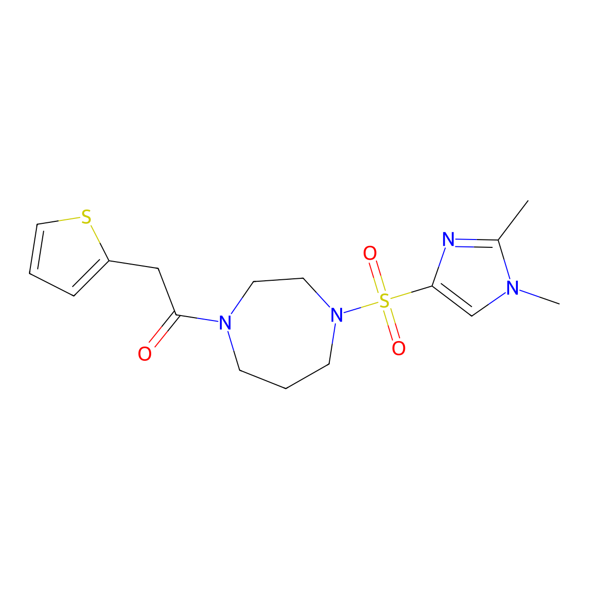 1-(4-((1,2-dimethyl-1H-imidazol-4-yl)sulfonyl)-1,4-diazepan-1-yl)-2-(thiophen-2-yl)ethanone molecular structure, CAS 1903065-68-8