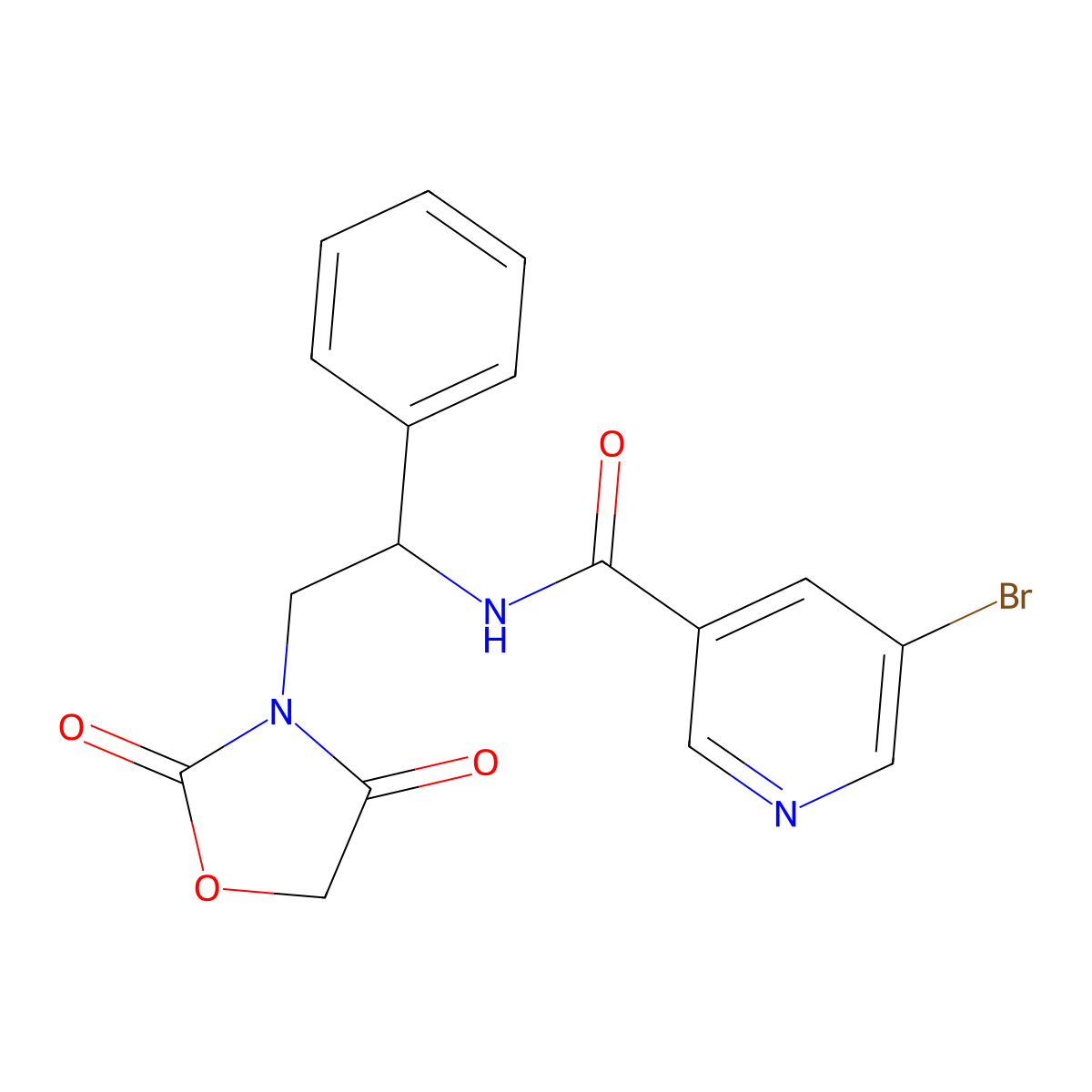 5-bromo-N-[2-(2,4-dioxo-1,3-oxazolidin-3-yl)-1-phenylethyl]pyridine-3-carboxamide molecular structure, CAS 1903068-50-7