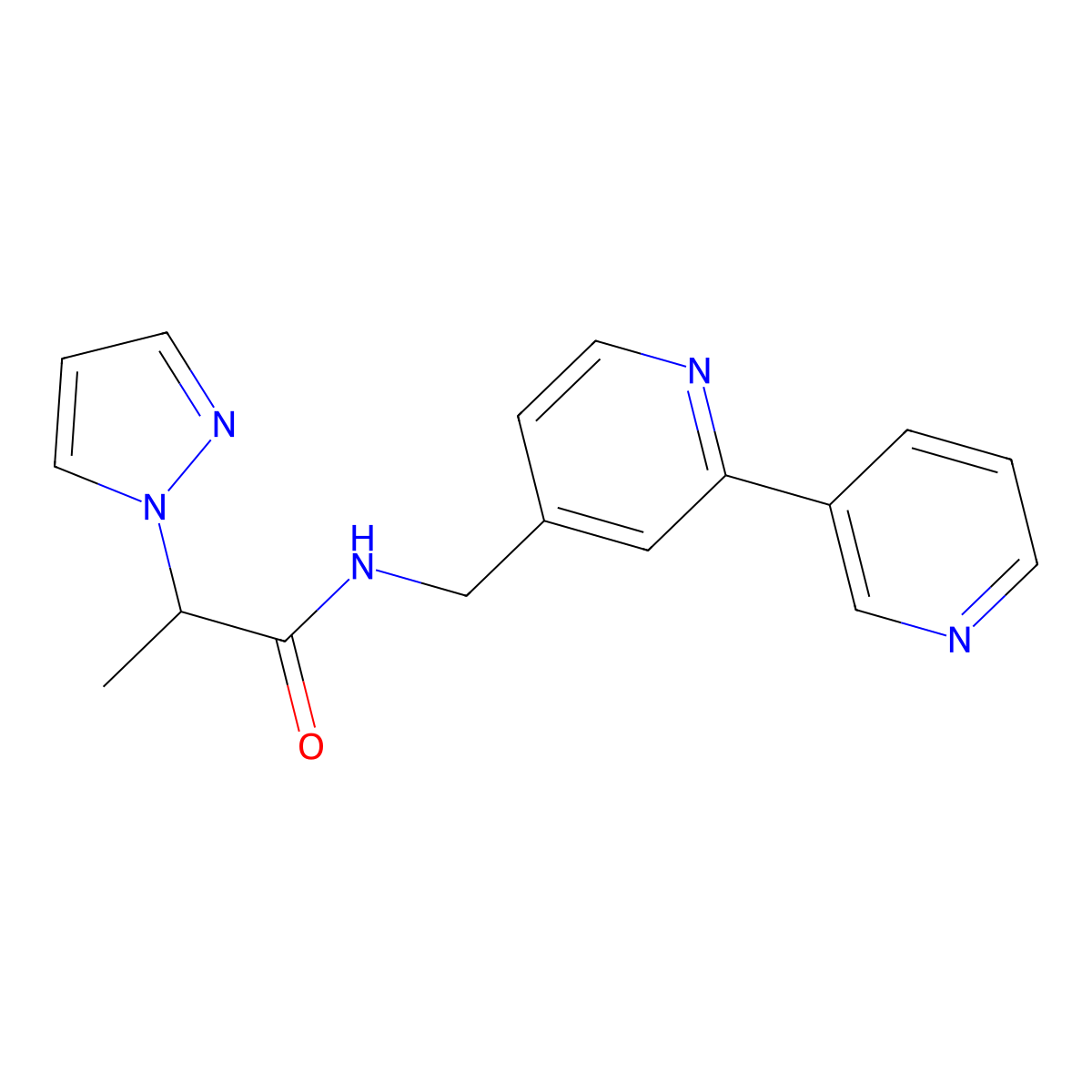 N-({[2,3'-bipyridine]-4-yl}methyl)-2-(1H-pyrazol-1-yl)propanamide molecular structure, CAS 1903070-86-9