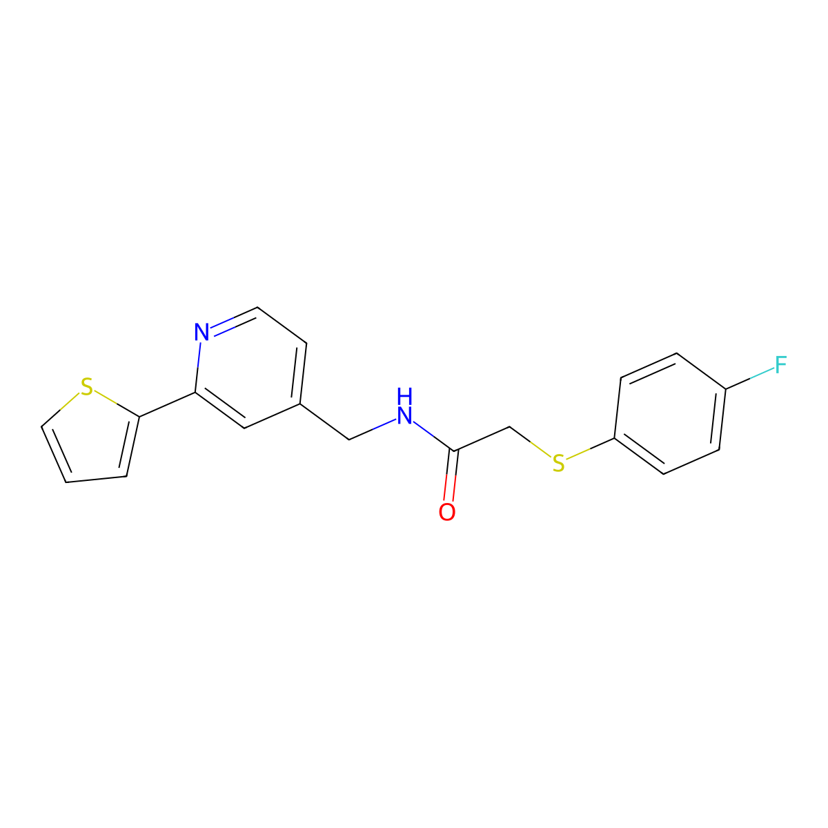 2-((4-fluorophenyl)thio)-N-((2-(thiophen-2-yl)pyridin-4-yl)methyl)acetamide molecular structure, CAS 1903079-17-3