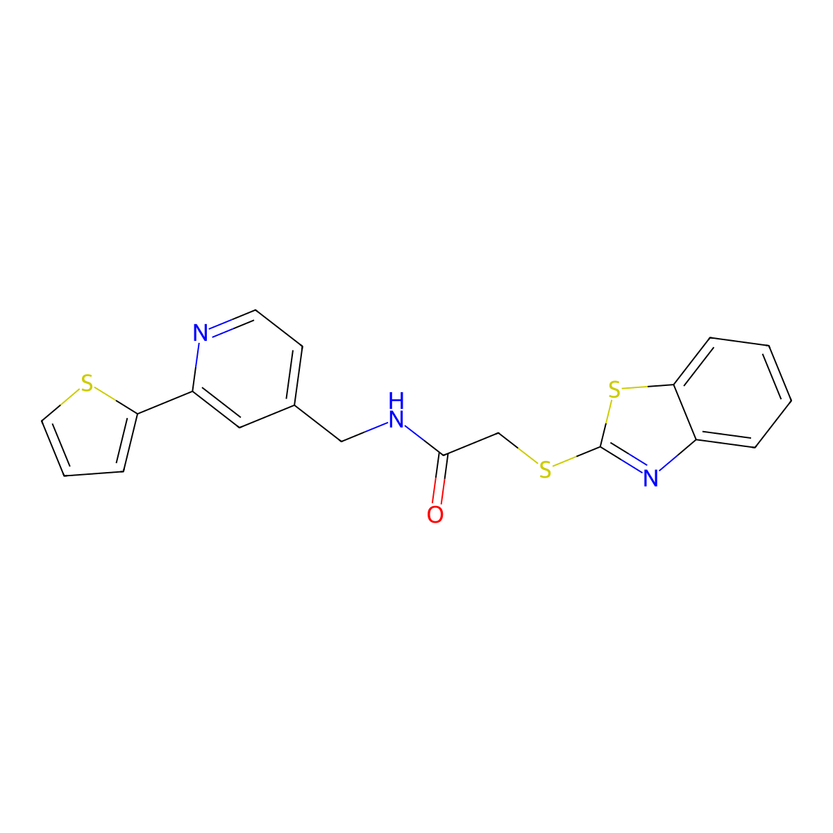 2-(benzo[d]thiazol-2-ylthio)-N-((2-(thiophen-2-yl)pyridin-4-yl)methyl)acetamide molecular structure, CAS 1903080-12-5