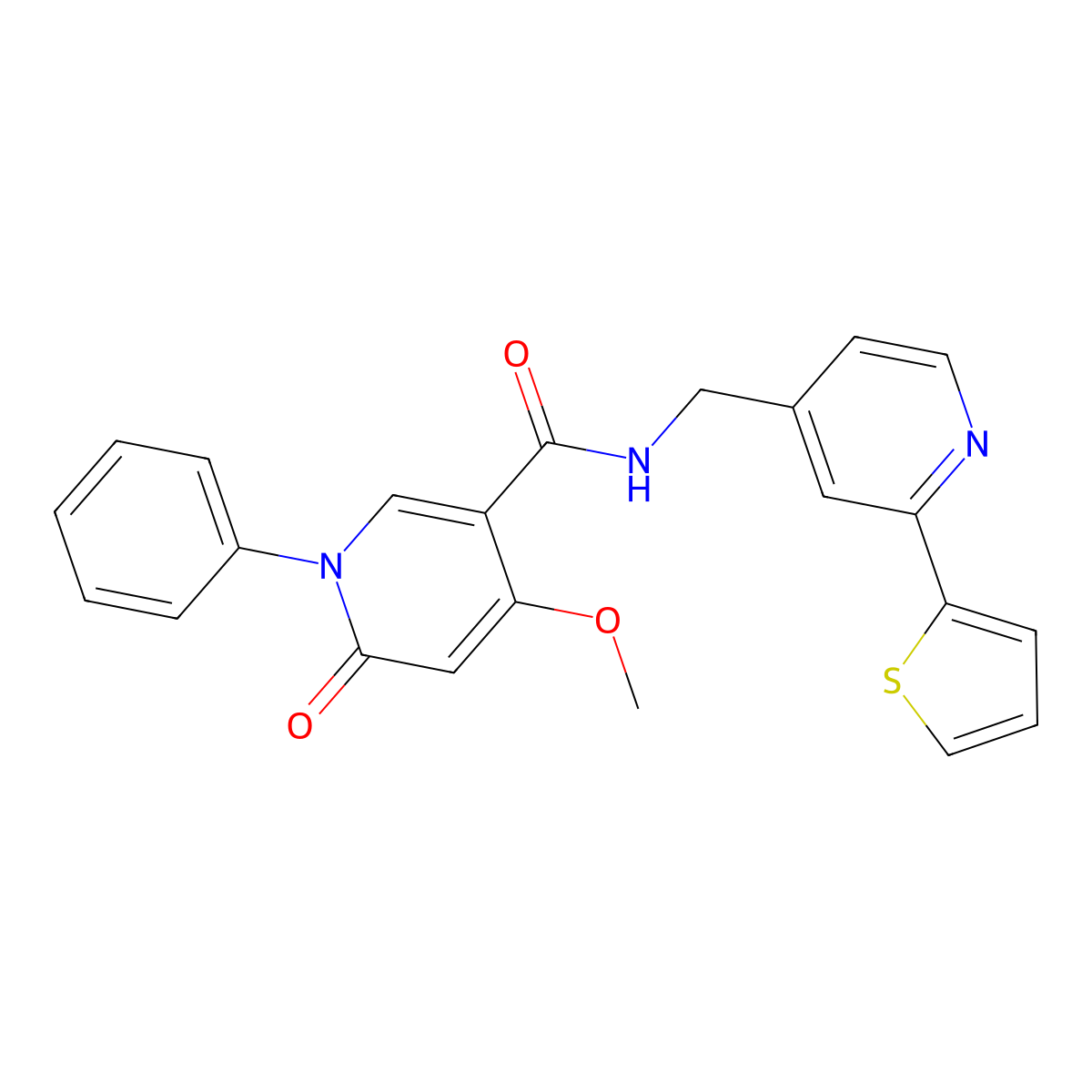 4-methoxy-6-oxo-1-phenyl-N-{[2-(thiophen-2-yl)pyridin-4-yl]methyl}-1,6-dihydropyridine-3-carboxamide molecular structure, CAS 1903080-41-0