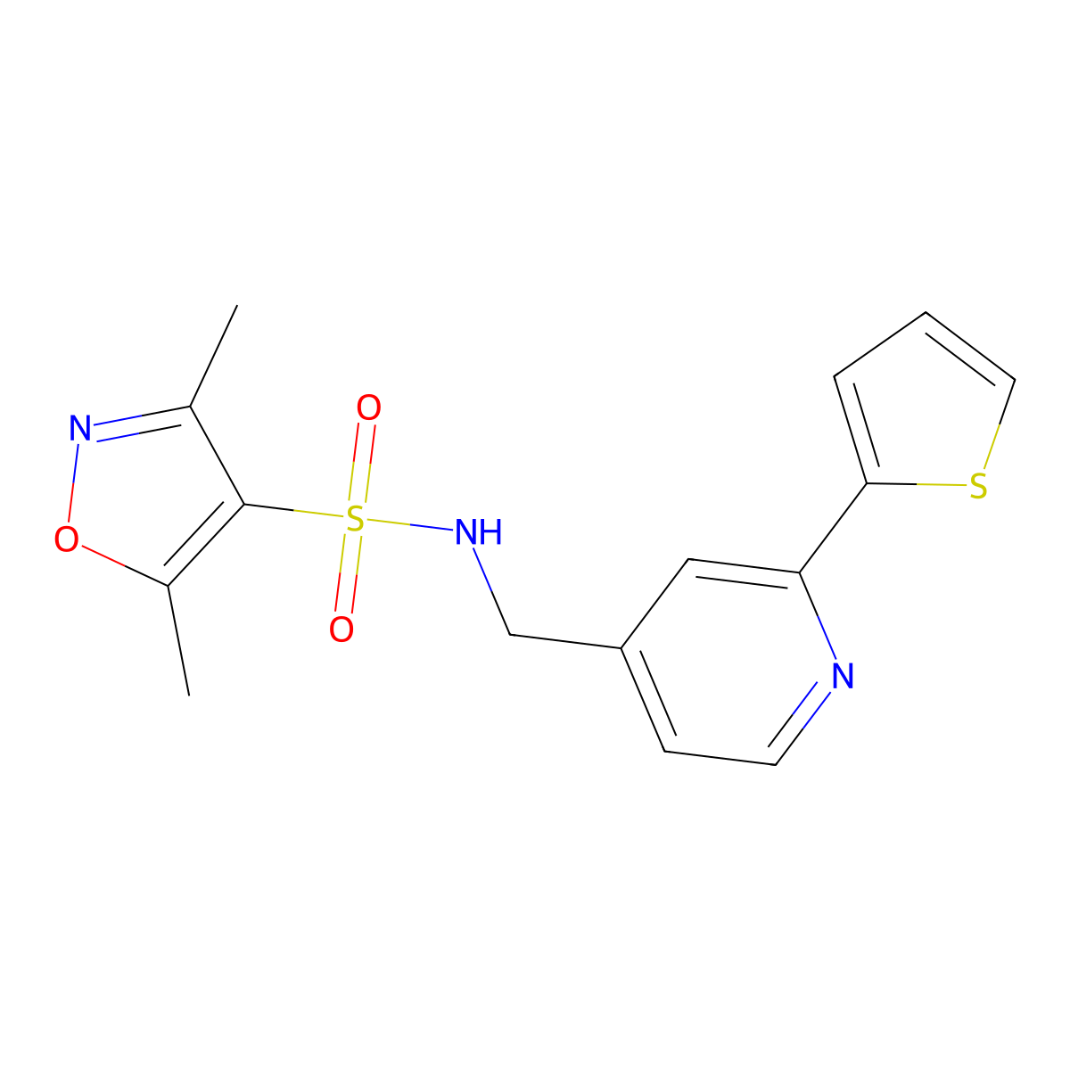 3,5-dimethyl-N-((2-(thiophen-2-yl)pyridin-4-yl)methyl)isoxazole-4-sulfonamide molecular structure, CAS 1903080-93-2