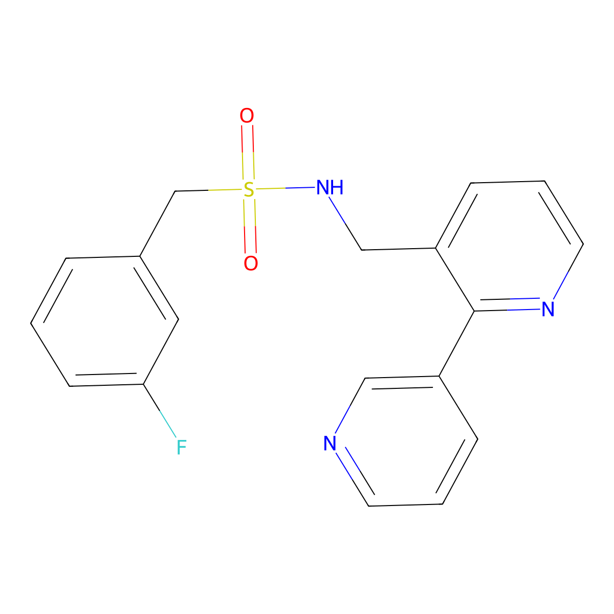 N-({[2,3'-bipyridine]-3-yl}methyl)-1-(3-fluorophenyl)methanesulfonamide molecular structure, CAS 1903082-29-0