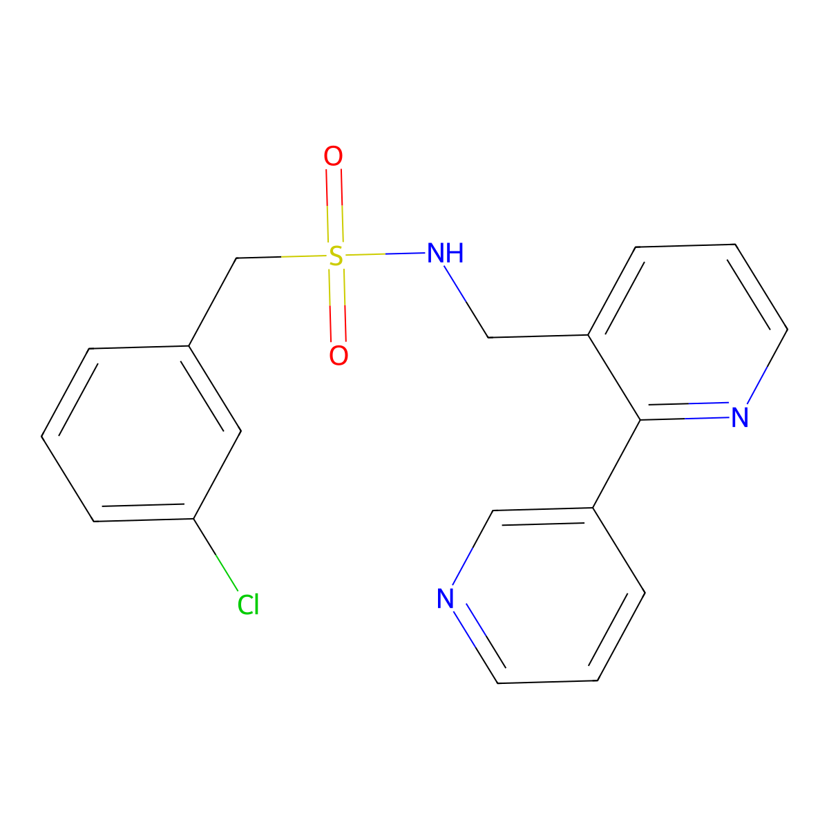N-({[2,3'-bipyridine]-3-yl}methyl)-1-(3-chlorophenyl)methanesulfonamide molecular structure, CAS 1903082-36-9