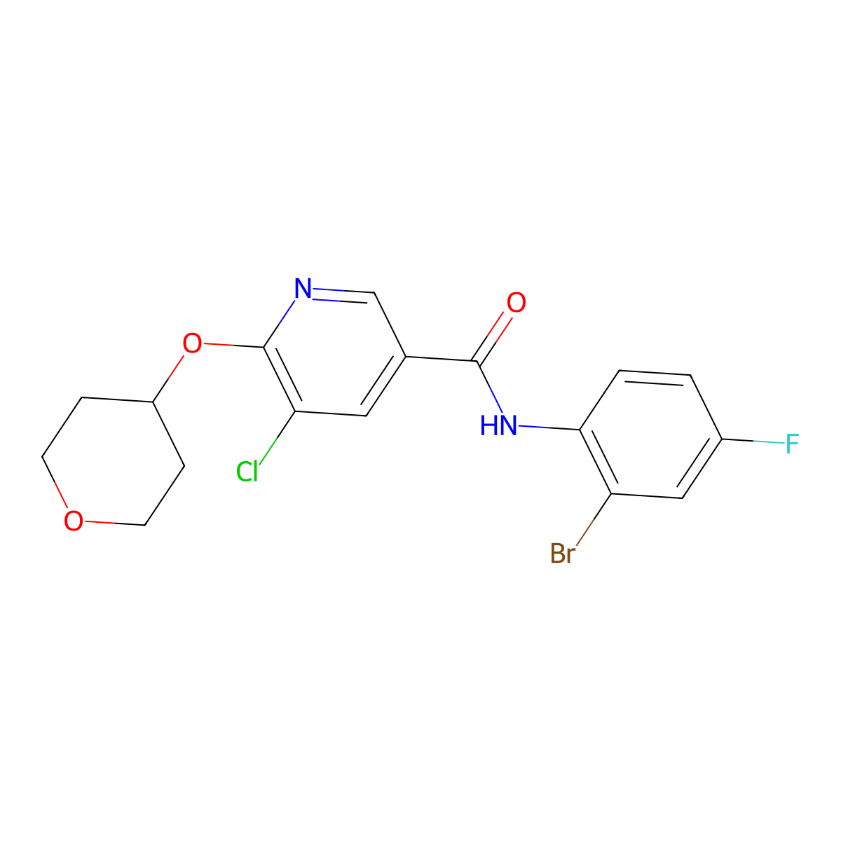 N-(2-bromo-4-fluorophenyl)-5-chloro-6-(oxan-4-yloxy)pyridine-3-carboxamide molecular structure, CAS 1903085-78-8