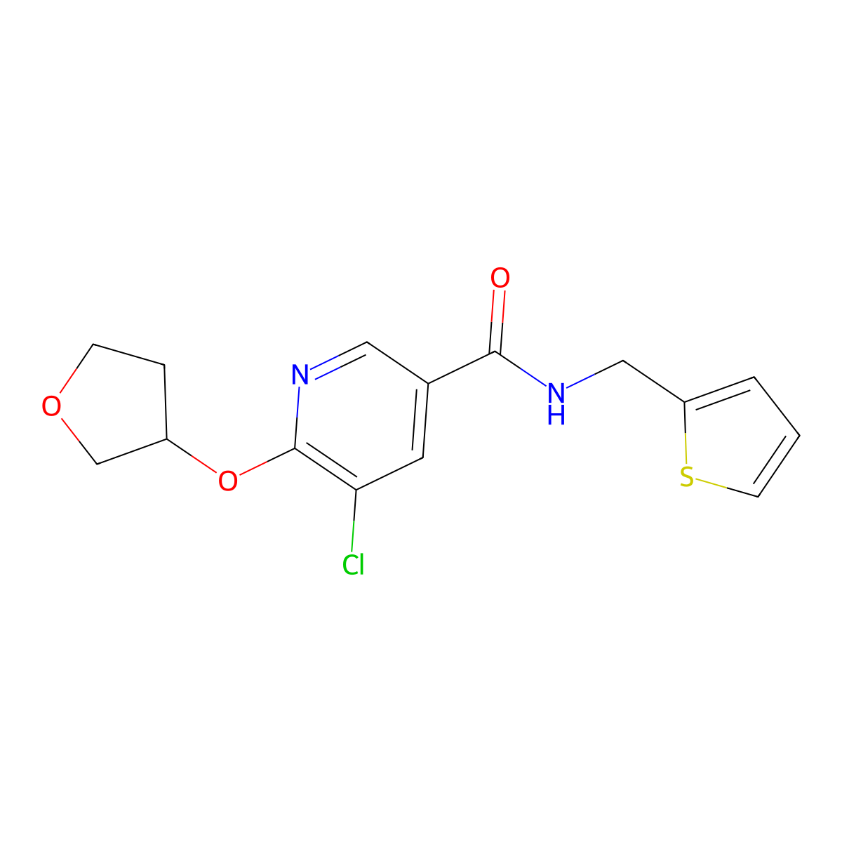 5-chloro-6-((tetrahydrofuran-3-yl)oxy)-N-(thiophen-2-ylmethyl)nicotinamide molecular structure, CAS 1903086-47-4