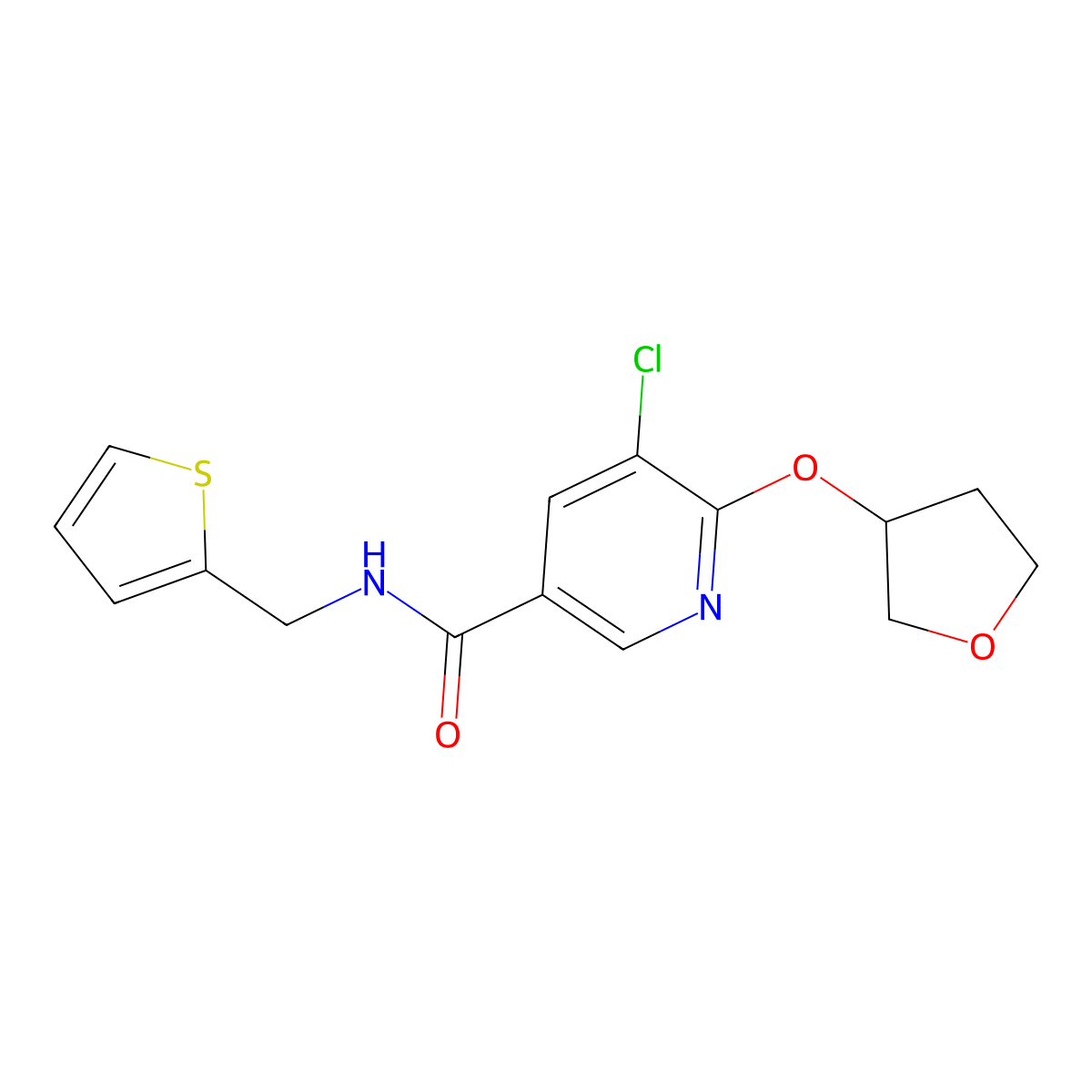 5-chloro-6-((tetrahydrofuran-3-yl)oxy)-N-(thiophen-2-ylmethyl)nicotinamide molecular structure, CAS 1903086-47-4