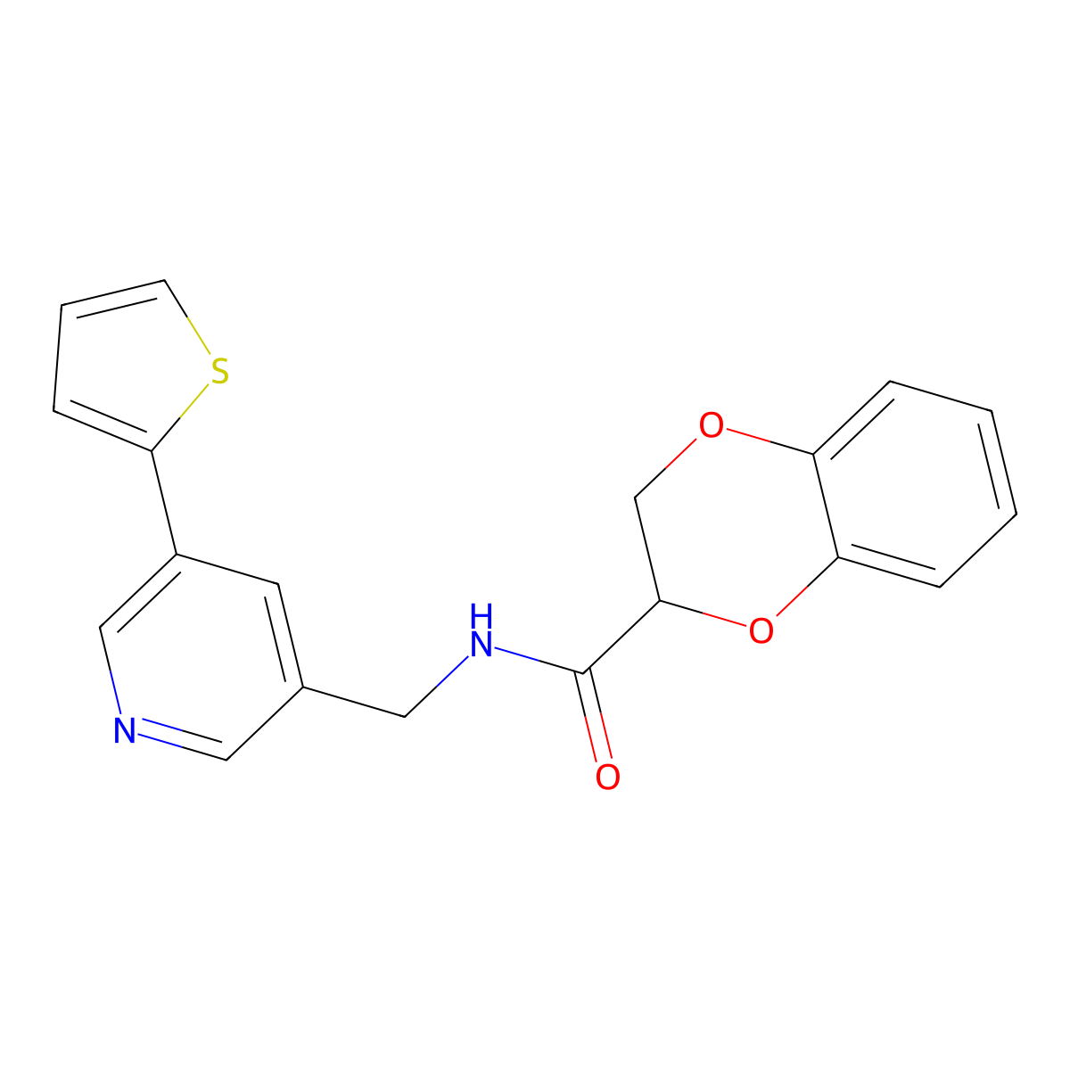 N-((5-(thiophen-2-yl)pyridin-3-yl)methyl)-2,3-dihydrobenzo[b][1,4]dioxine-2-carboxamide molecular structure, CAS 1903092-16-9