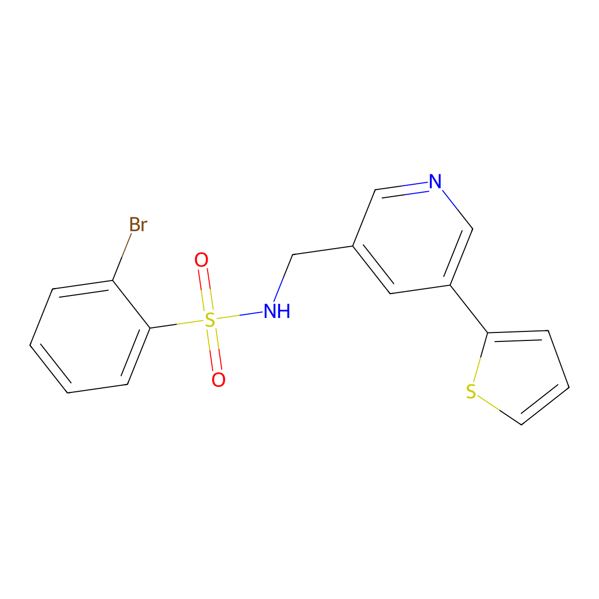2-bromo-N-((5-(thiophen-2-yl)pyridin-3-yl)methyl)benzenesulfonamide molecular structure, CAS 1903093-45-7