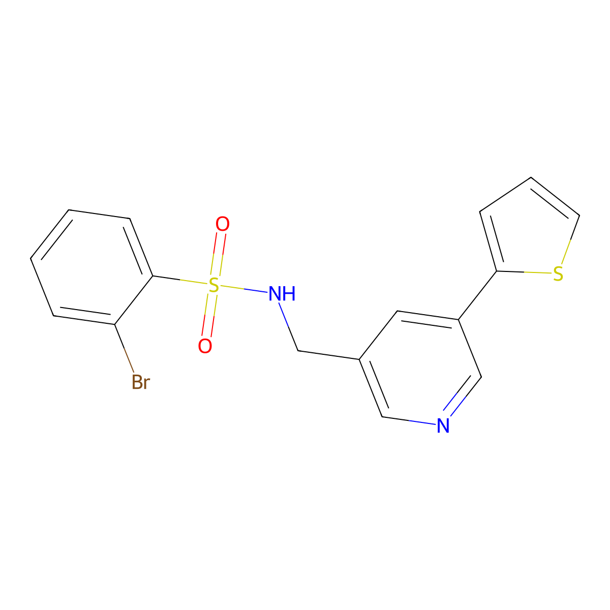 2-bromo-N-((5-(thiophen-2-yl)pyridin-3-yl)methyl)benzenesulfonamide molecular structure, CAS 1903093-45-7