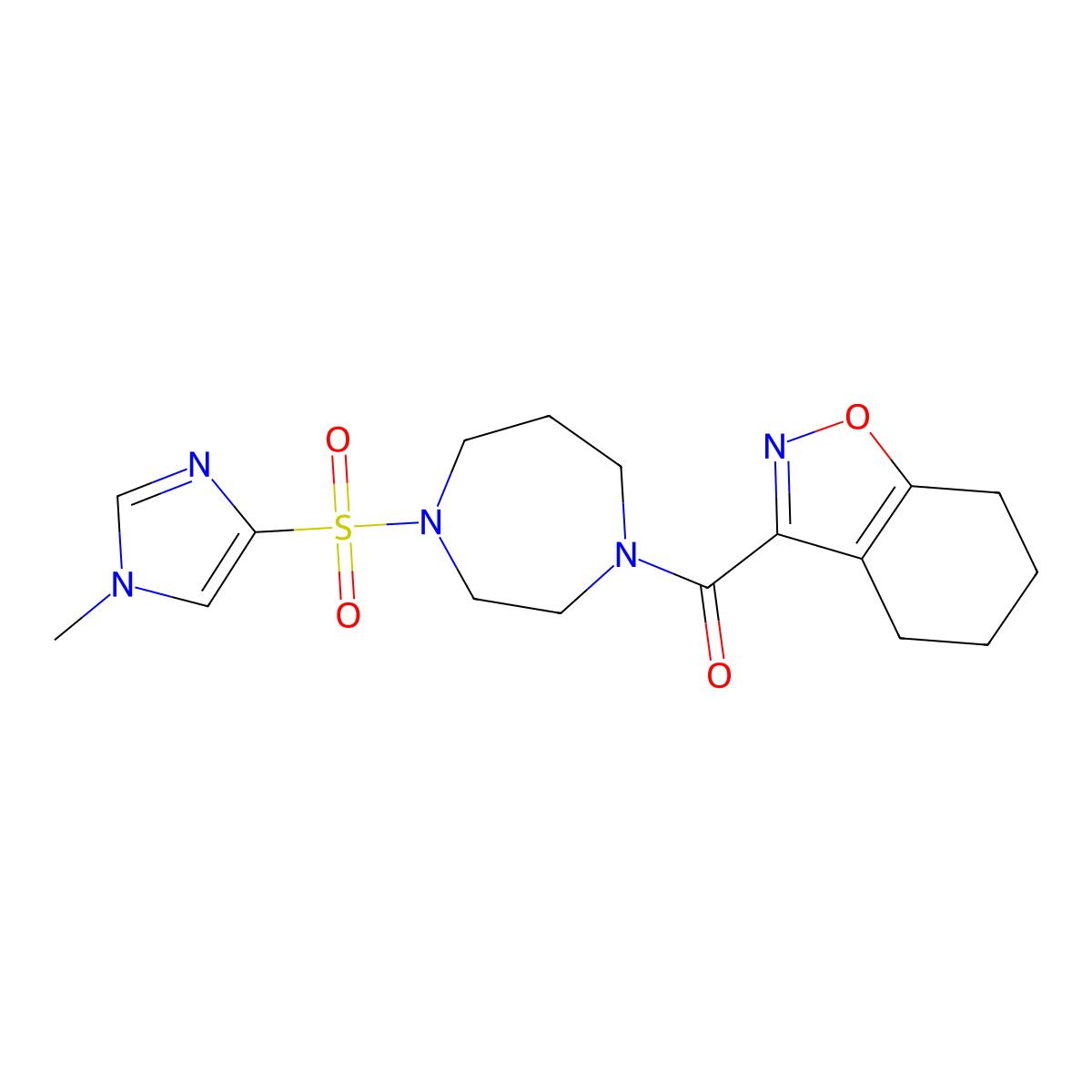(4-((1-methyl-1H-imidazol-4-yl)sulfonyl)-1,4-diazepan-1-yl)(4,5,6,7-tetrahydrobenzo[d]isoxazol-3-yl)methanone molecular structure, CAS 1903093-97-9