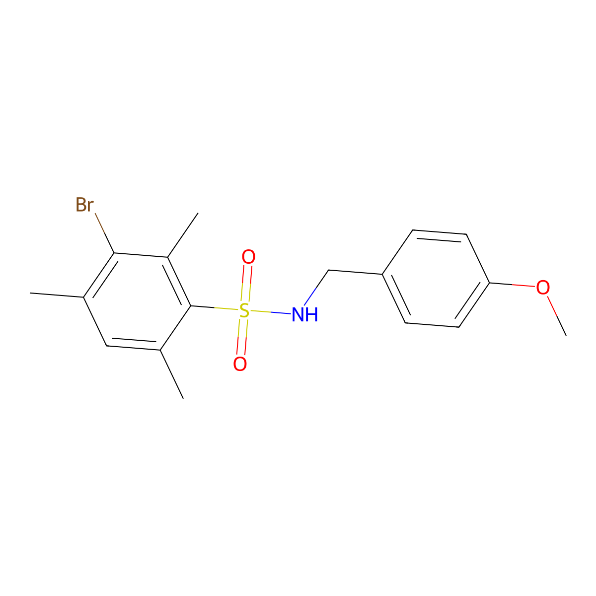 3-bromo-N-[(4-methoxyphenyl)methyl]-2,4,6-trimethylbenzene-1-sulfonamide molecular structure, CAS 1903095-13-5