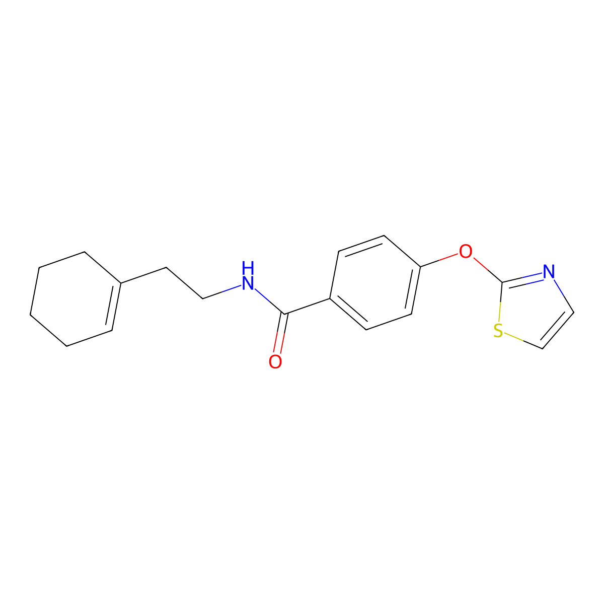 N-[2-(cyclohex-1-en-1-yl)ethyl]-4-(1,3-thiazol-2-yloxy)benzamide molecular structure, CAS 1903096-31-0