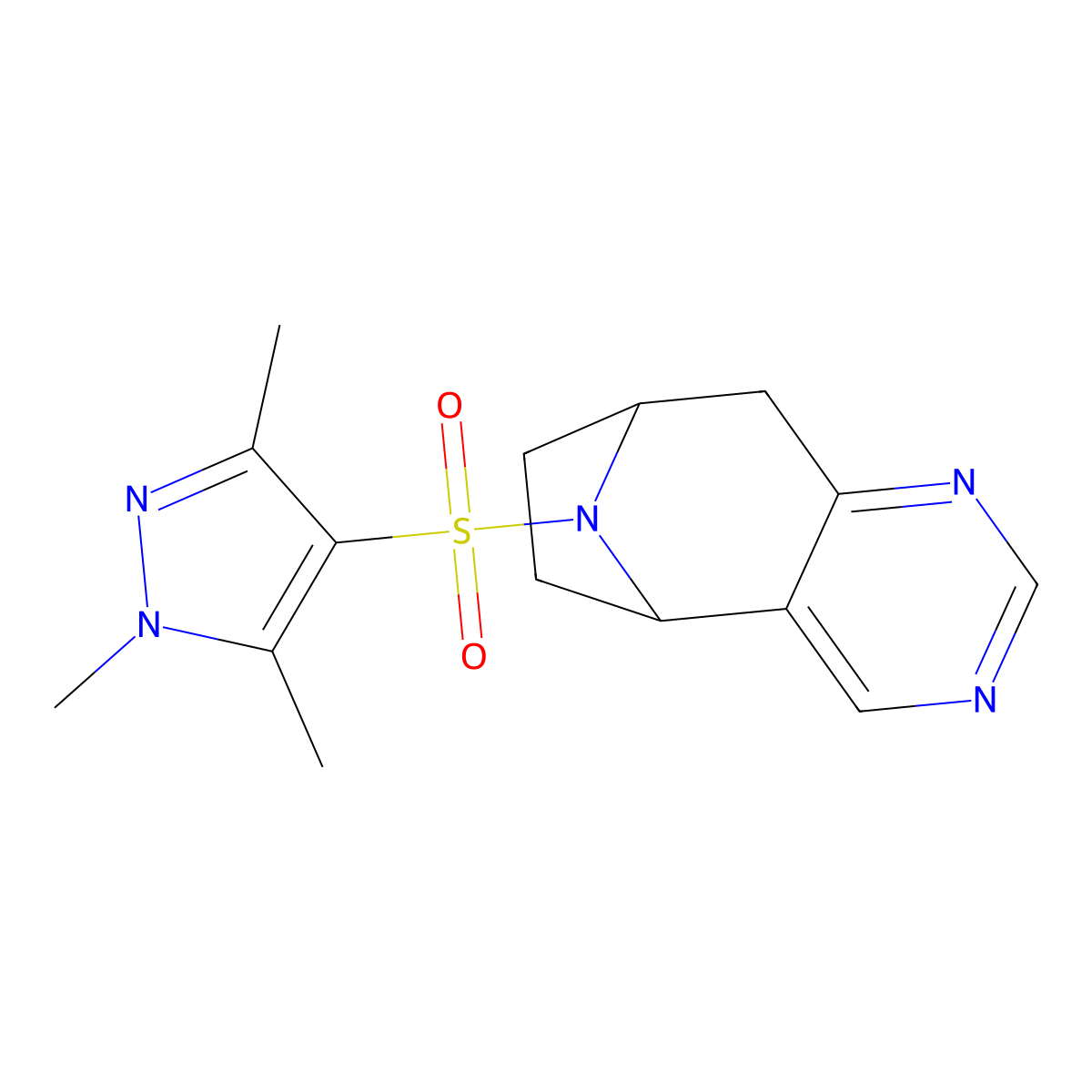 12-[(1,3,5-trimethyl-1H-pyrazol-4-yl)sulfonyl]-4,6,12-triazatricyclo[7.2.1.0^{2,7}]dodeca-2(7),3,5-triene molecular structure, CAS 1903109-53-4