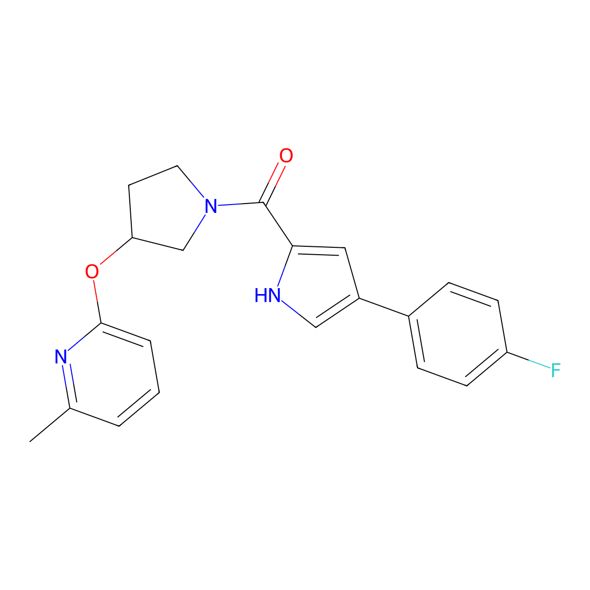 (4-(4-fluorophenyl)-1H-pyrrol-2-yl)(3-((6-methylpyridin-2-yl)oxy)pyrrolidin-1-yl)methanone molecular structure, CAS 1903120-29-5