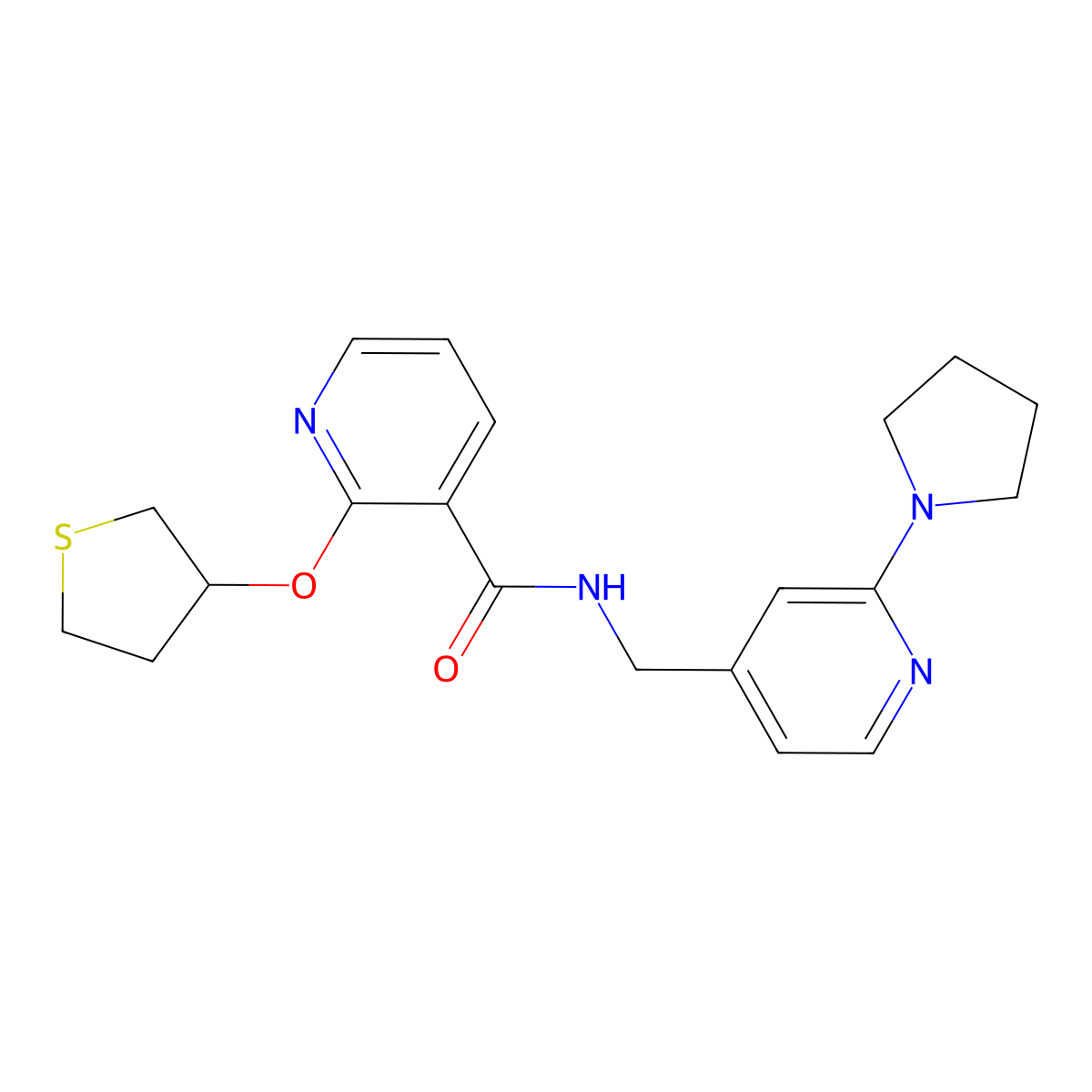 N-((2-(pyrrolidin-1-yl)pyridin-4-yl)methyl)-2-((tetrahydrothiophen-3-yl)oxy)nicotinamide molecular structure, CAS 1903120-80-8