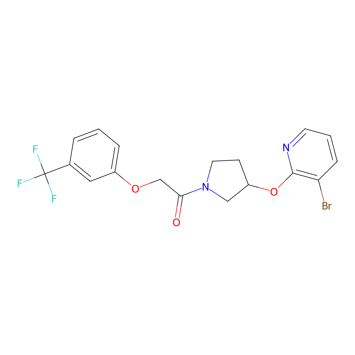 1-(3-((3-Bromopyridin-2-yl)oxy)pyrrolidin-1-yl)-2-(3-(trifluoromethyl)phenoxy)ethanone molecular structure, CAS 1903121-14-1