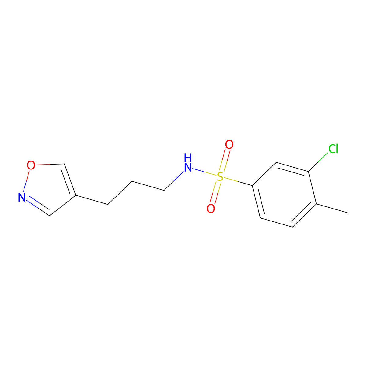 3-chloro-N-(3-(isoxazol-4-yl)propyl)-4-methylbenzenesulfonamide molecular structure, CAS 1903123-76-1