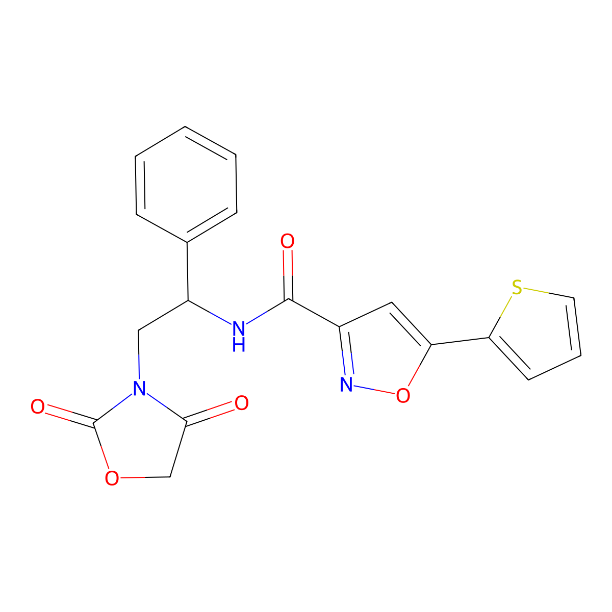 N-(2-(2,4-dioxooxazolidin-3-yl)-1-phenylethyl)-5-(thiophen-2-yl)isoxazole-3-carboxamide molecular structure, CAS 1903124-91-3