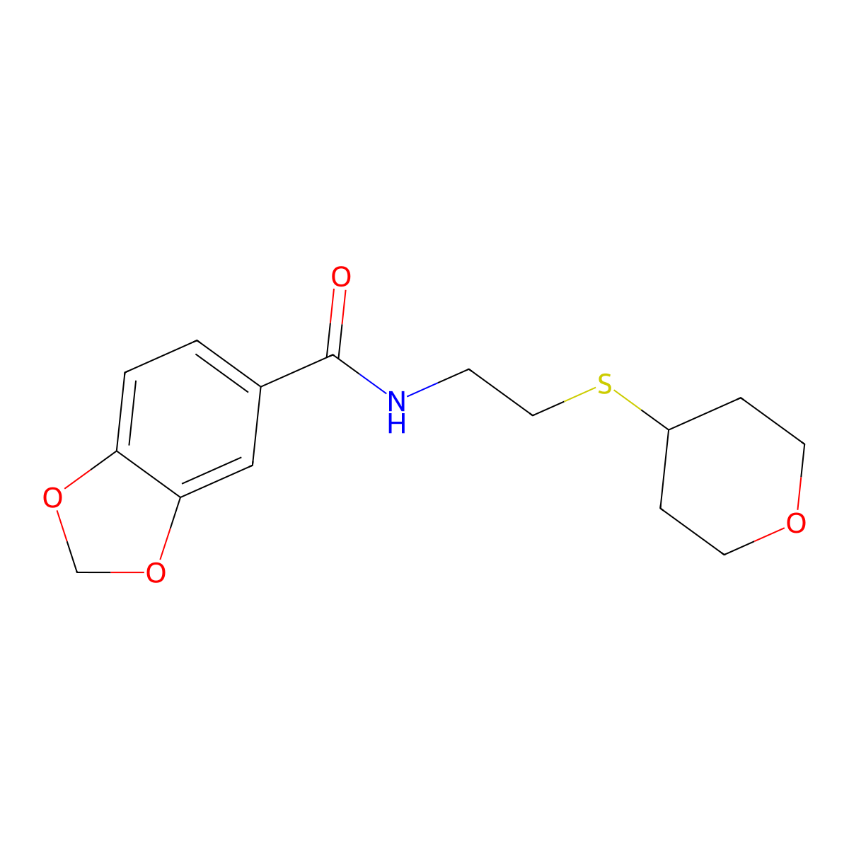 N-[2-(oxan-4-ylsulfanyl)ethyl]-2H-1,3-benzodioxole-5-carboxamide molecular structure, CAS 1903126-33-9