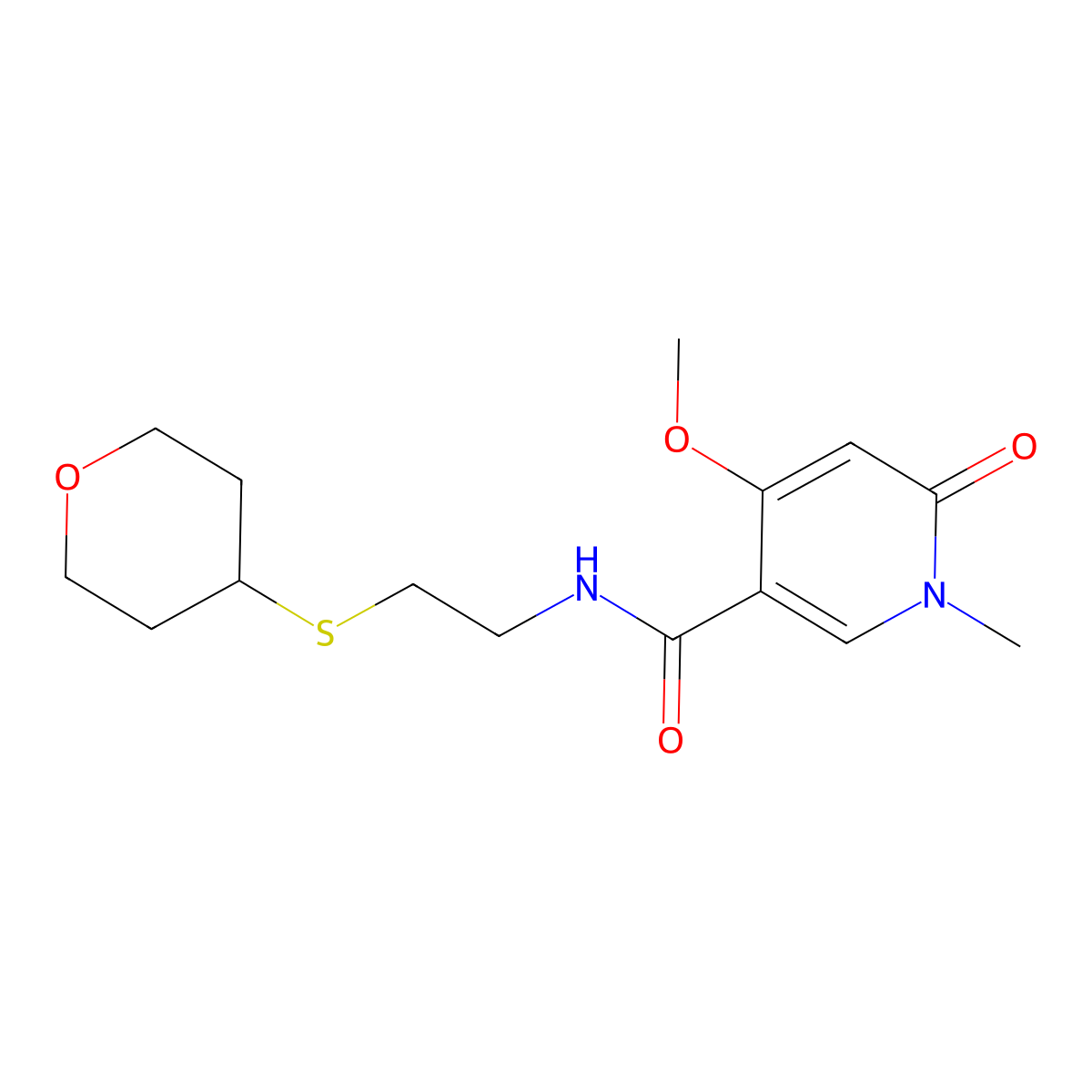 4-methoxy-1-methyl-N-[2-(oxan-4-ylsulfanyl)ethyl]-6-oxo-1,6-dihydropyridine-3-carboxamide molecular structure, CAS 1903130-02-8