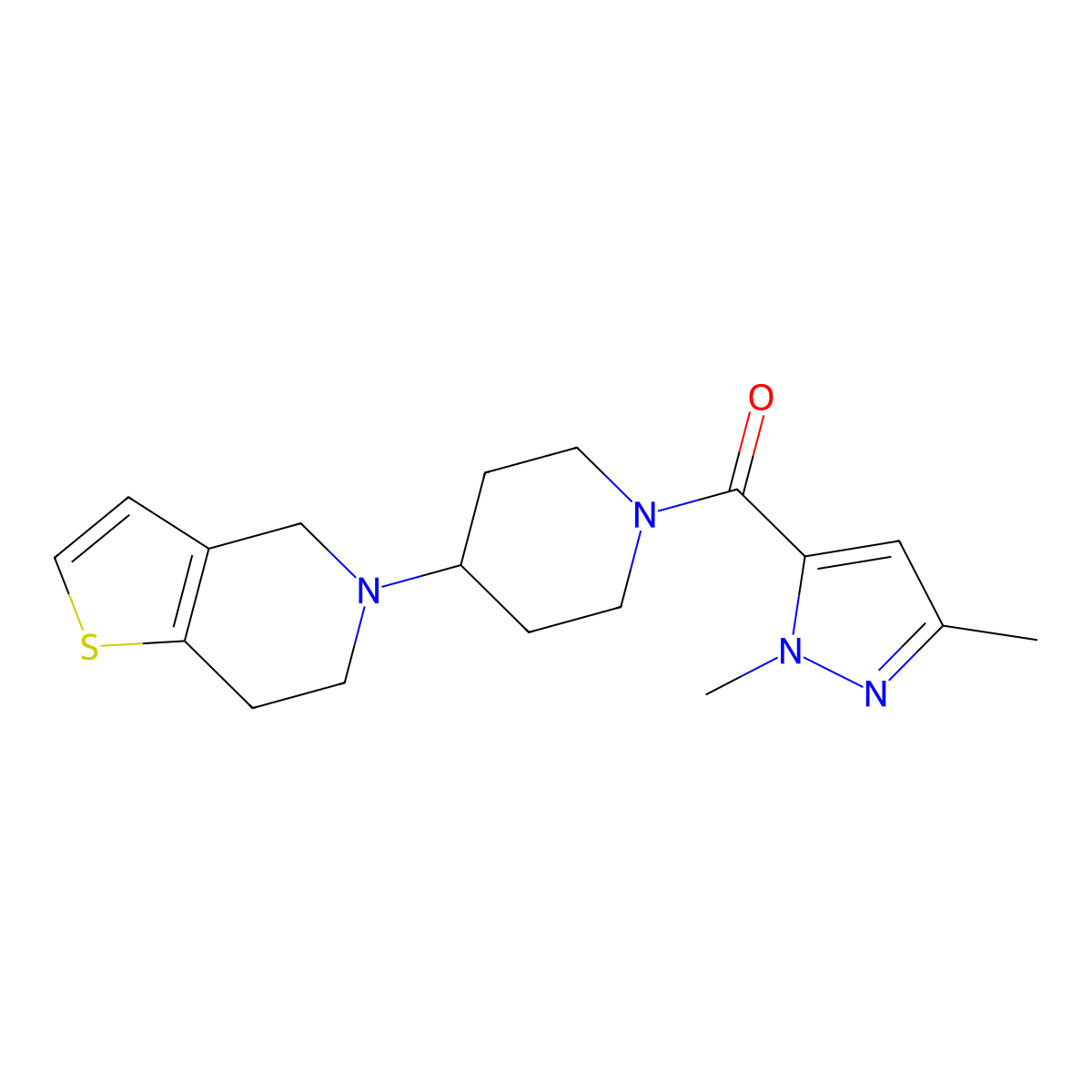 (4-(6,7-dihydrothieno[3,2-c]pyridin-5(4H)-yl)piperidin-1-yl)(1,3-dimethyl-1H-pyrazol-5-yl)methanone molecular structure, CAS 1903133-35-6