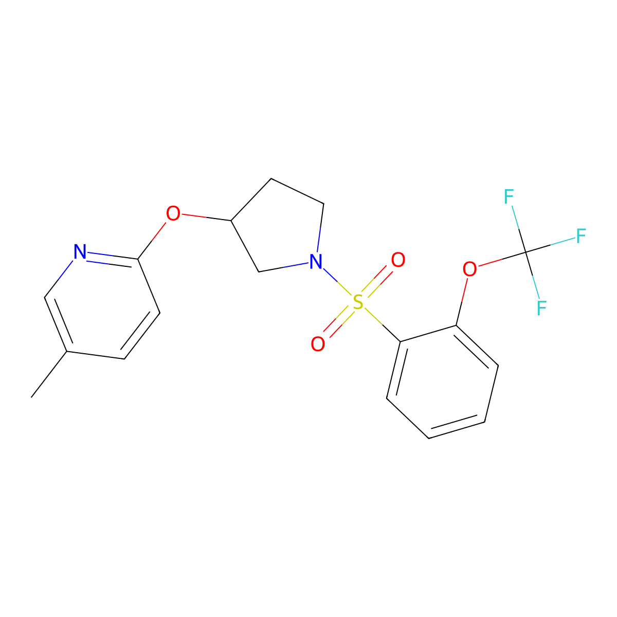 5-Methyl-2-((1-((2-(trifluoromethoxy)phenyl)sulfonyl)pyrrolidin-3-yl)oxy)pyridine molecular structure, CAS 1903135-80-7