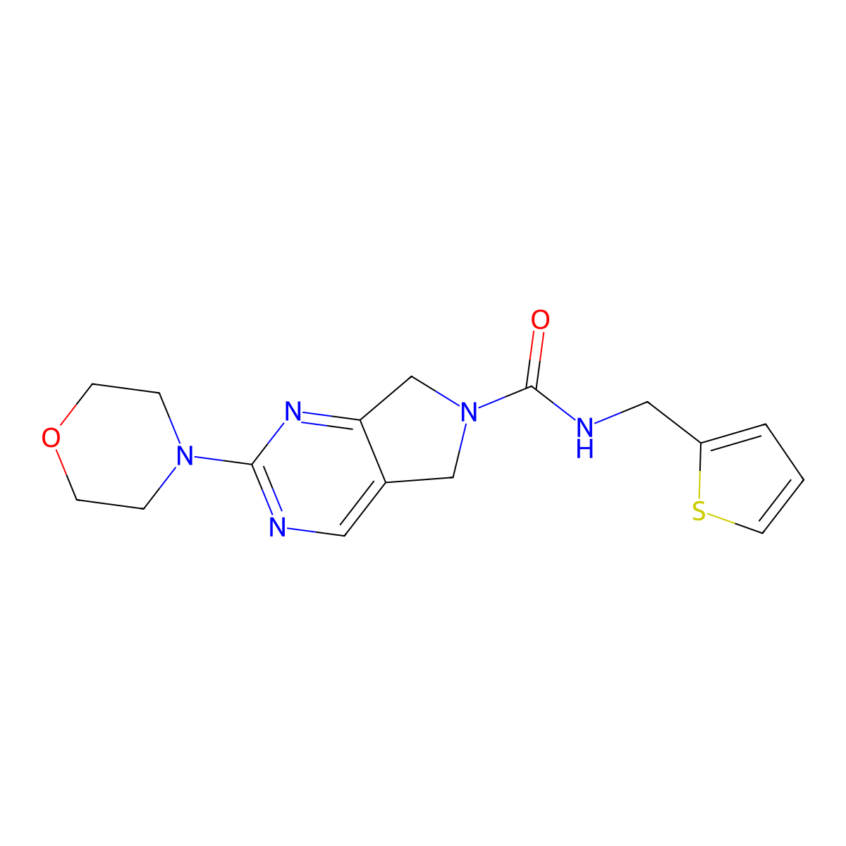 2-(morpholin-4-yl)-N-[(thiophen-2-yl)methyl]-5H,6H,7H-pyrrolo[3,4-d]pyrimidine-6-carboxamide molecular structure, CAS 1903136-61-7
