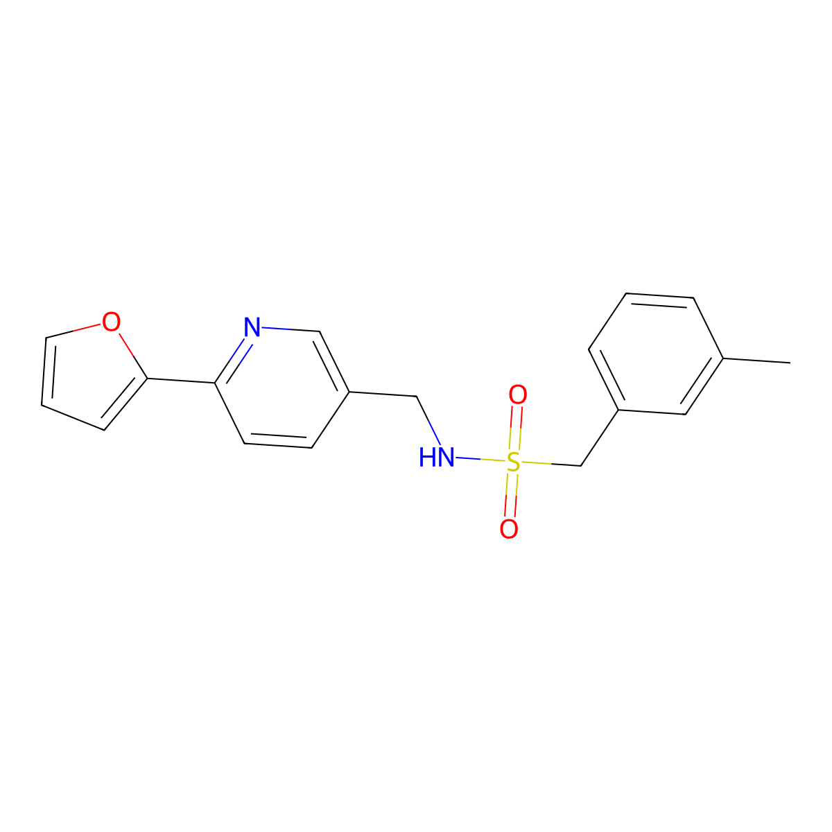 N-((6-(furan-2-yl)pyridin-3-yl)methyl)-1-(m-tolyl)methanesulfonamide molecular structure, CAS 1903145-85-6