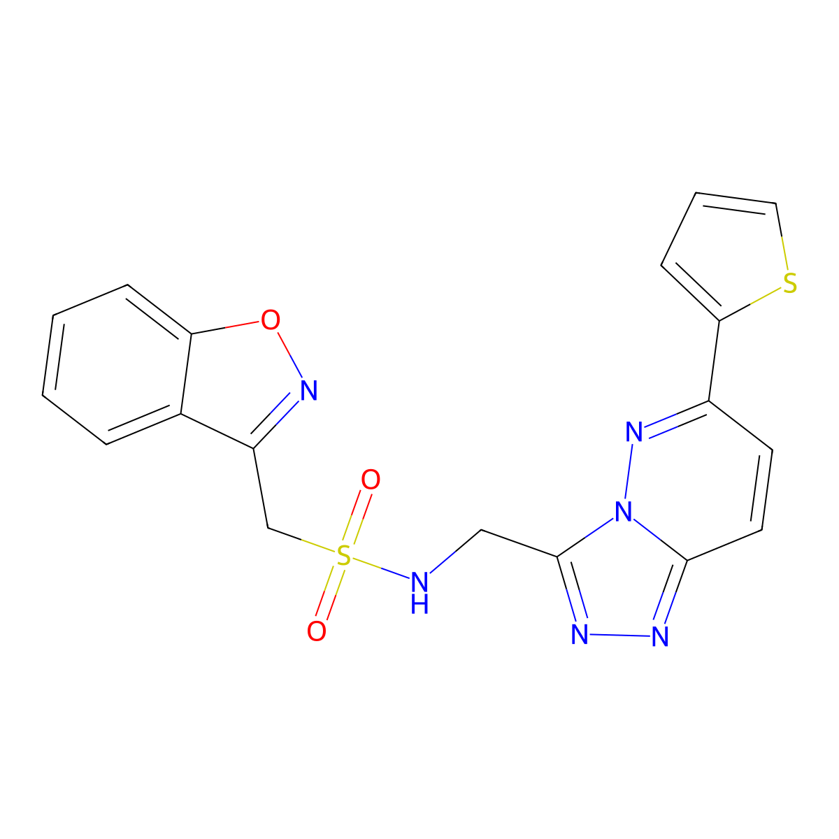 1-(benzo[d]isoxazol-3-yl)-N-((6-(thiophen-2-yl)-[1,2,4]triazolo[4,3-b]pyridazin-3-yl)methyl)methanesulfonamide molecular structure, CAS 1903152-03-3