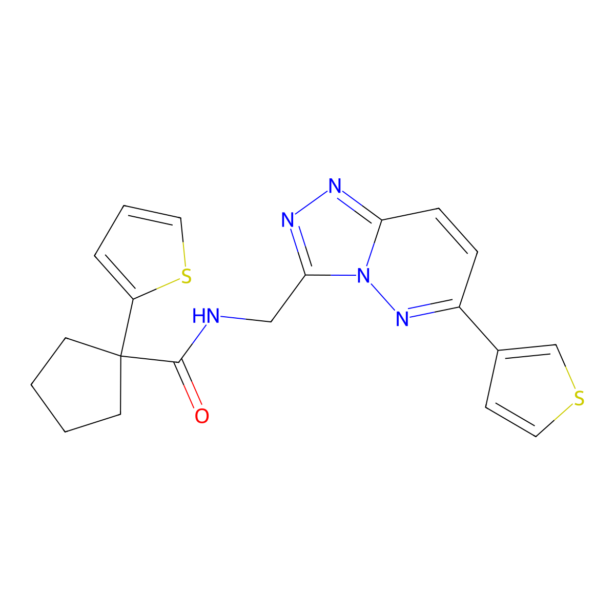 1-(thiophen-2-yl)-N-((6-(thiophen-3-yl)-[1,2,4]triazolo[4,3-b]pyridazin-3-yl)methyl)cyclopentanecarboxamide molecular structure, CAS 1903152-42-0