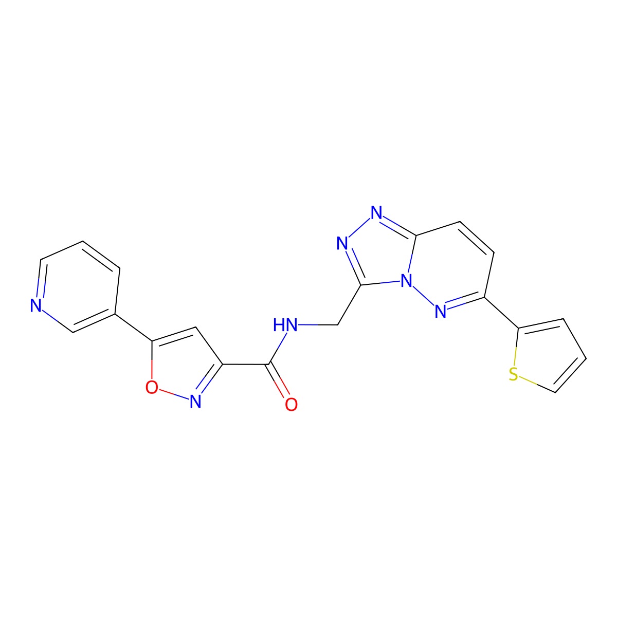 5-(pyridin-3-yl)-N-((6-(thiophen-2-yl)-[1,2,4]triazolo[4,3-b]pyridazin-3-yl)methyl)isoxazole-3-carboxamide molecular structure, CAS 1903156-75-1