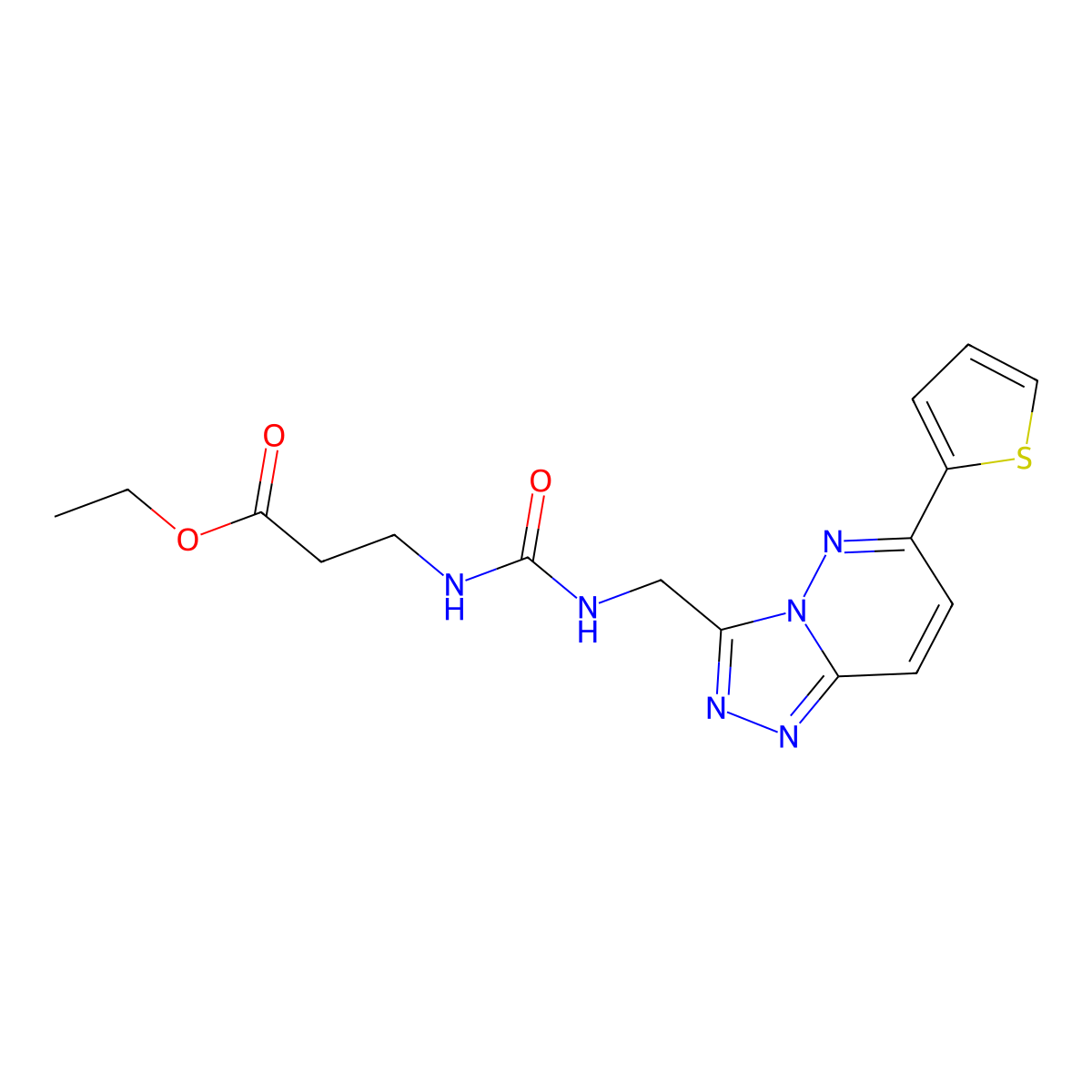 Ethyl 3-(3-((6-(thiophen-2-yl)-[1,2,4]triazolo[4,3-b]pyridazin-3-yl)methyl)ureido)propanoate molecular structure, CAS 1903156-80-8