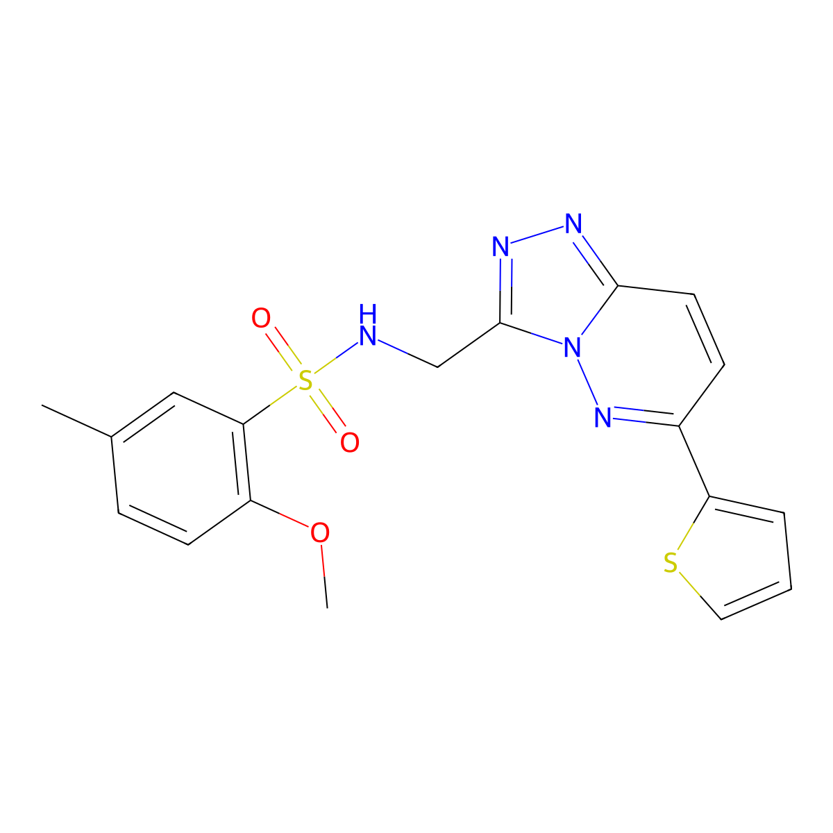 2-methoxy-5-methyl-N-((6-(thiophen-2-yl)-[1,2,4]triazolo[4,3-b]pyridazin-3-yl)methyl)benzenesulfonamide molecular structure, CAS 1903156-97-7