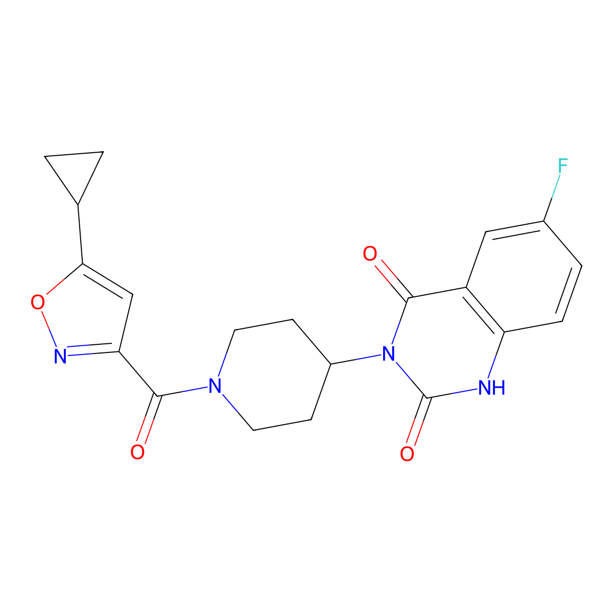 3-(1-(5-cyclopropylisoxazole-3-carbonyl)piperidin-4-yl)-6-fluoroquinazoline-2,4(1H,3H)-dione molecular structure, CAS 1903157-61-8