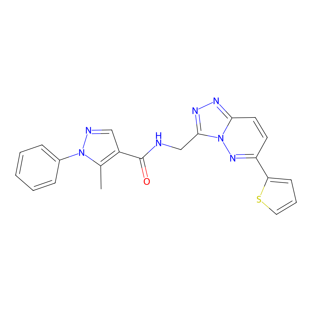 5-methyl-1-phenyl-N-((6-(thiophen-2-yl)-[1,2,4]triazolo[4,3-b]pyridazin-3-yl)methyl)-1H-pyrazole-4-carboxamide molecular structure, CAS 1903158-31-5